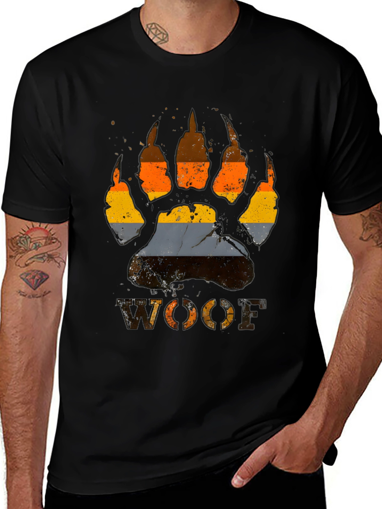 Woof Pride Bear Paw Print T-Shirt - Black
