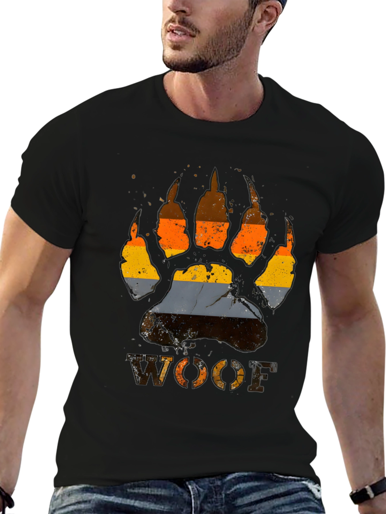 Woof Pride Bear Paw Print T-Shirt - Black