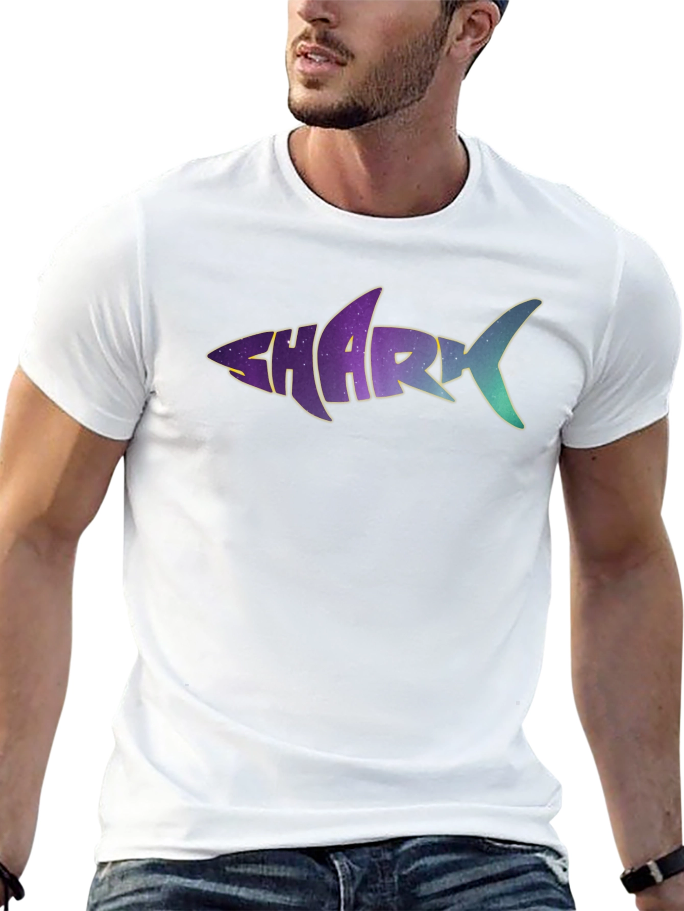 Shark Word Galaxy Graphic Black T-Shirt