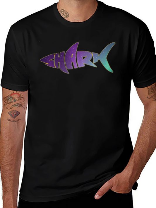Shark Word Galaxy Graphic Black T-Shirt