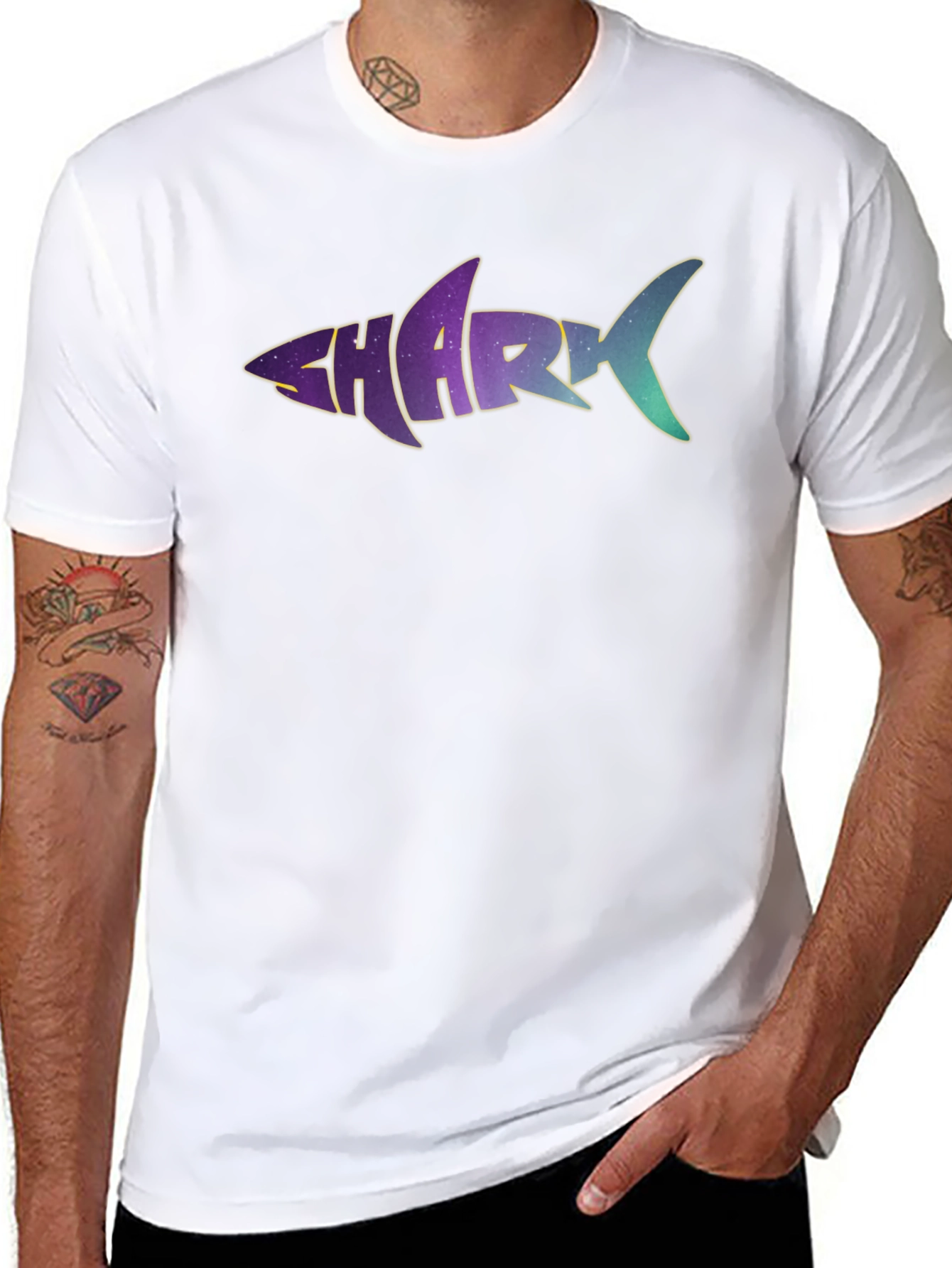 Shark Word Galaxy Graphic Black T-Shirt
