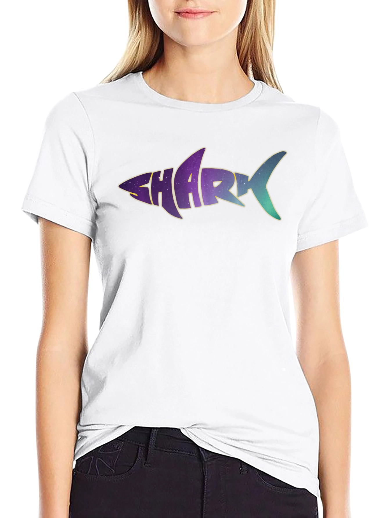 Shark Word Galaxy Graphic Black T-Shirt