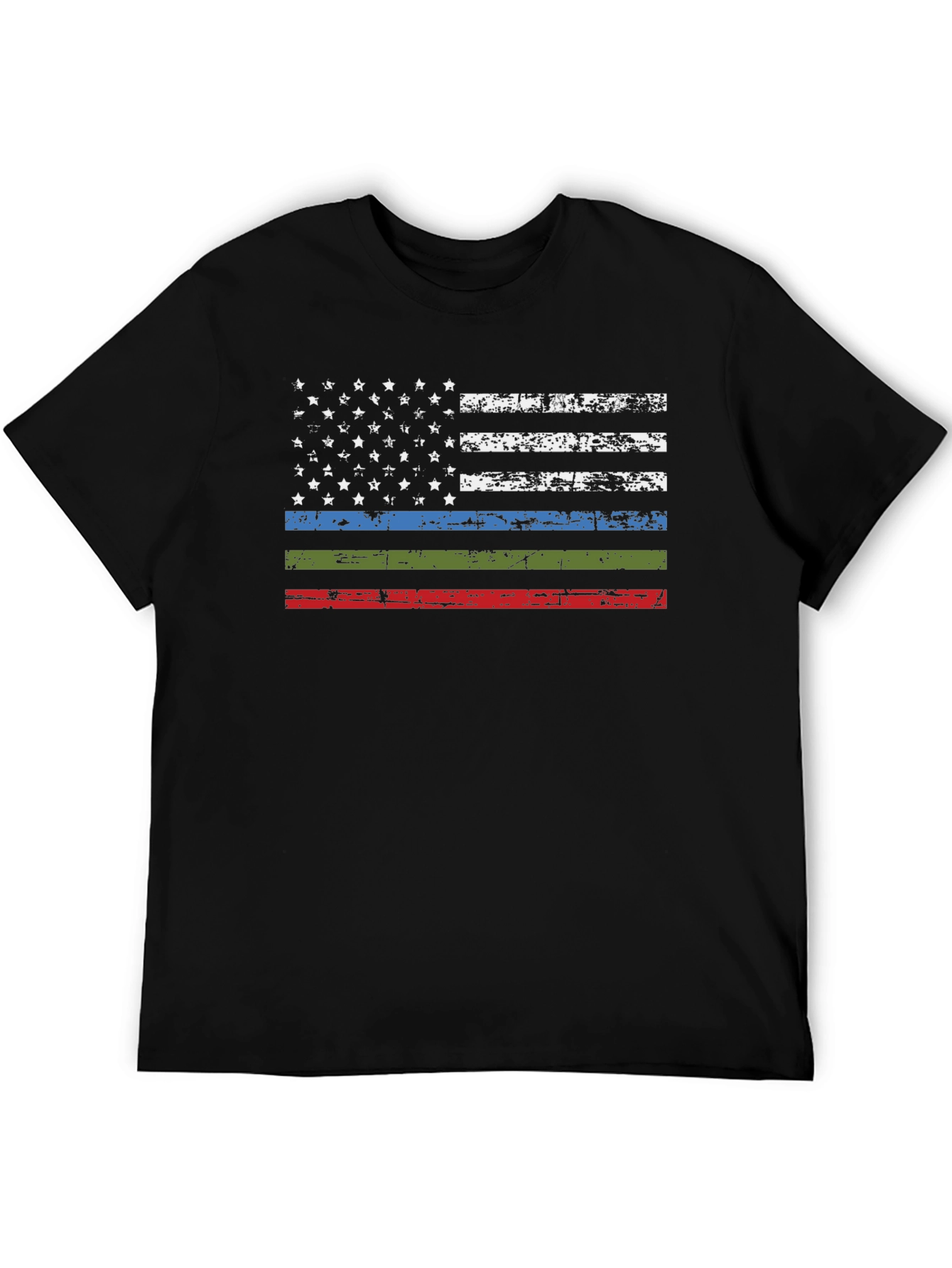 Distressed American Flag T-Shirt - Patriotic Thin Line