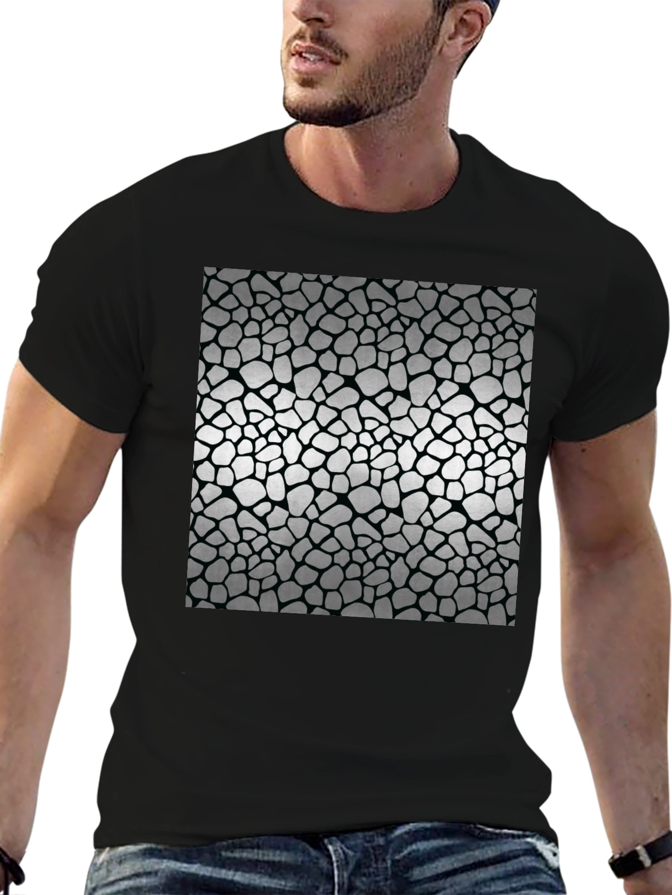Textured Print Black T-Shirt