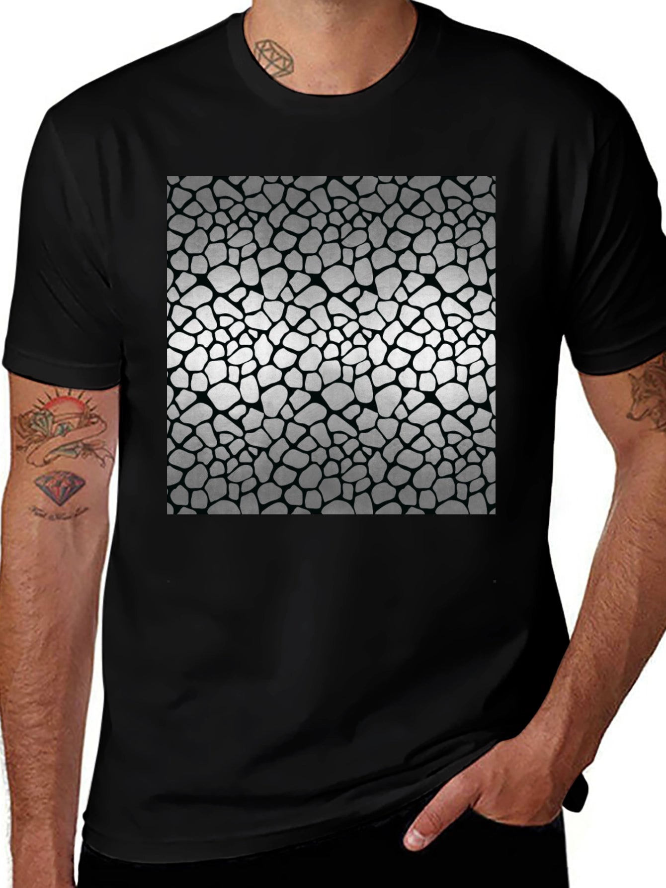 Textured Print Black T-Shirt
