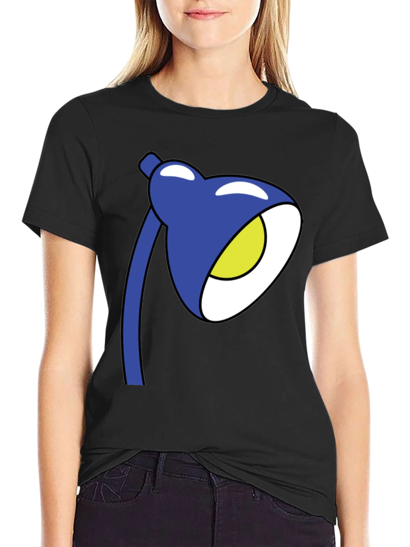 Cartoon Lamp Graphic T-Shirt - Black Cotton Tee