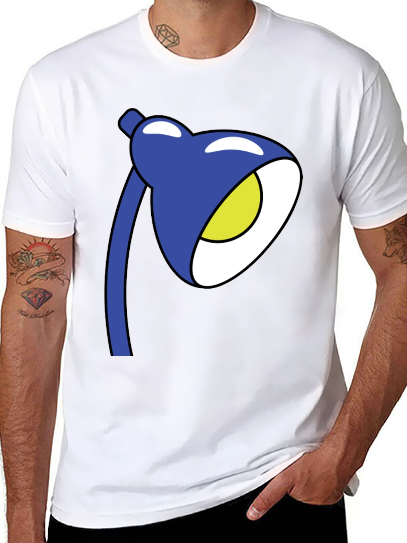 Cartoon Lamp Graphic T-Shirt - Black Cotton Tee
