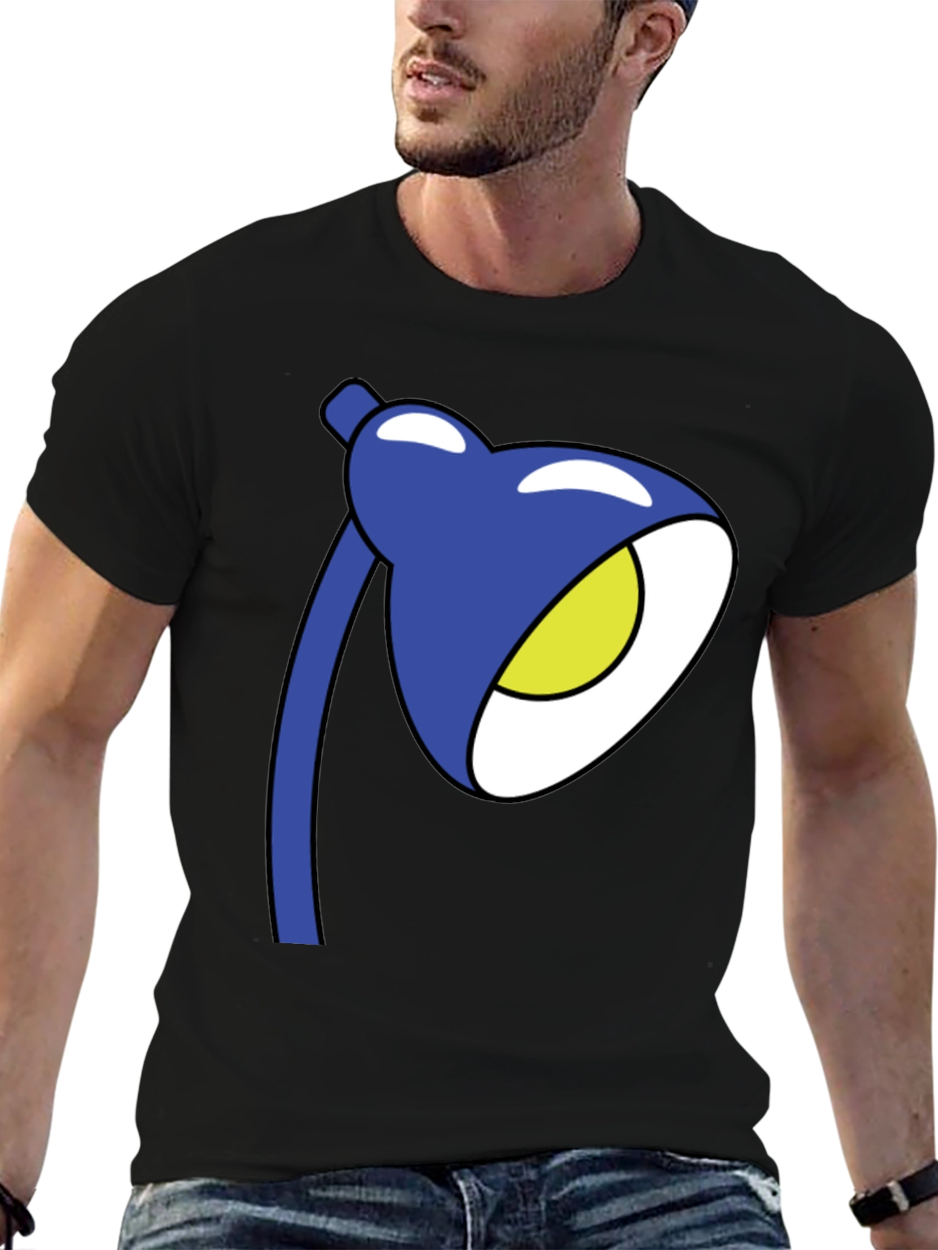 Cartoon Lamp Graphic T-Shirt - Black Cotton Tee
