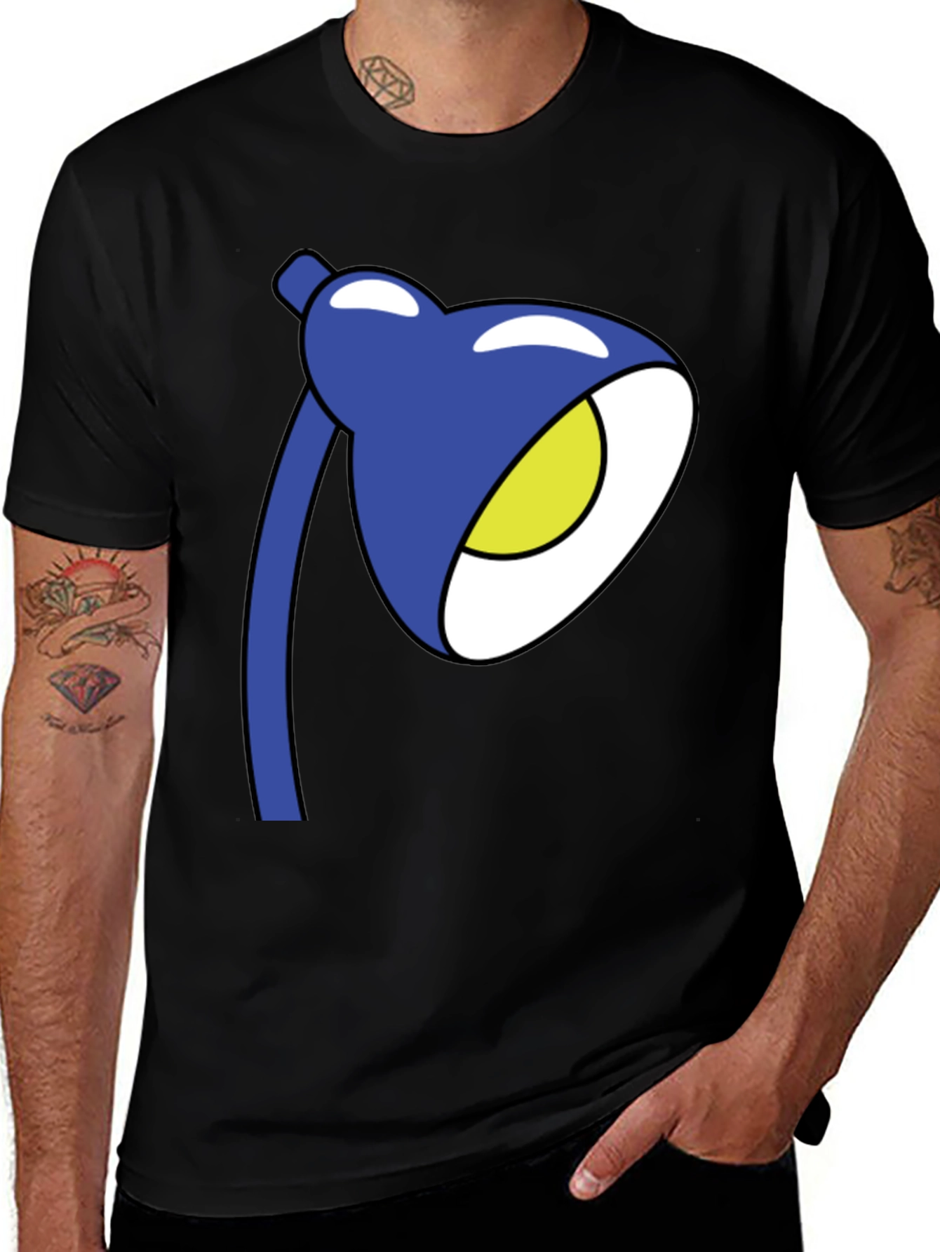 Cartoon Lamp Graphic T-Shirt - Black Cotton Tee