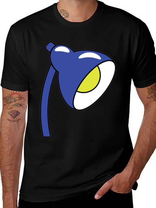 Cartoon Lamp Graphic T-Shirt - Black Cotton Tee
