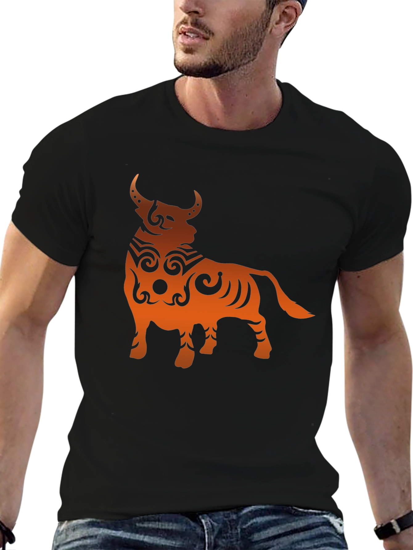 Tribal Bull Graphic Tee - Bold Black T-Shirt