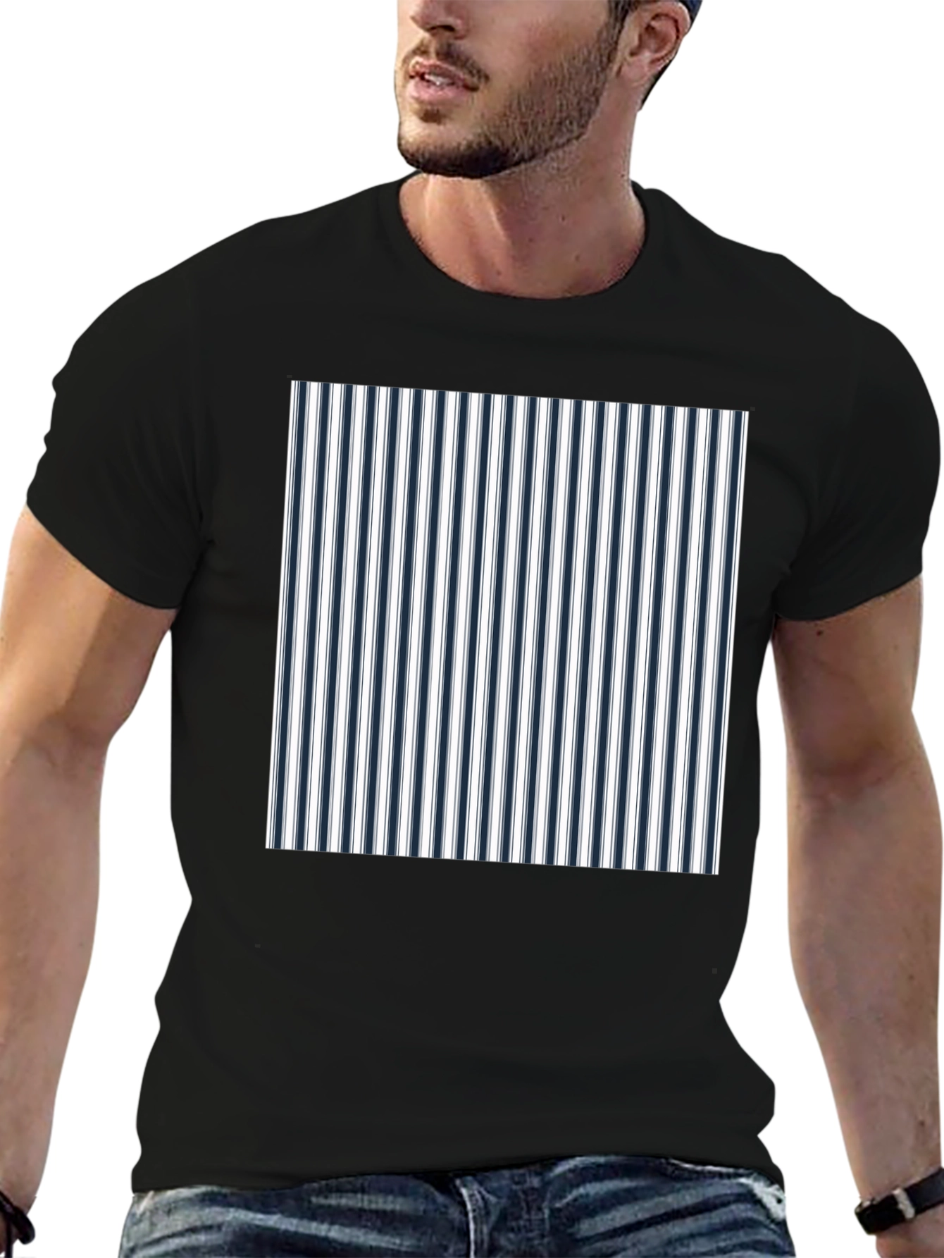 Striped Tee - Black with Bold Stripe Design