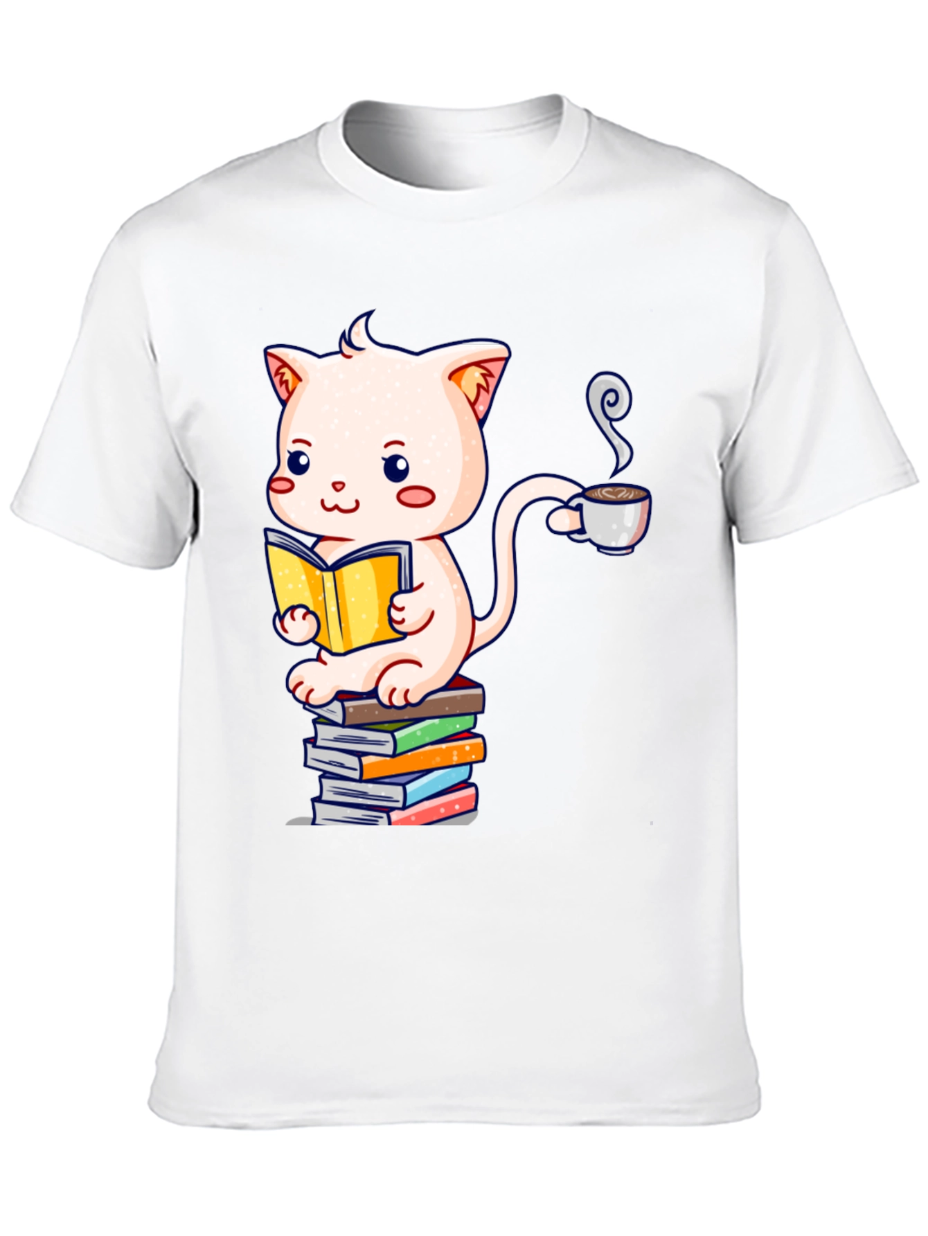 Cute Cat Reading Book Graphic T-Shirt