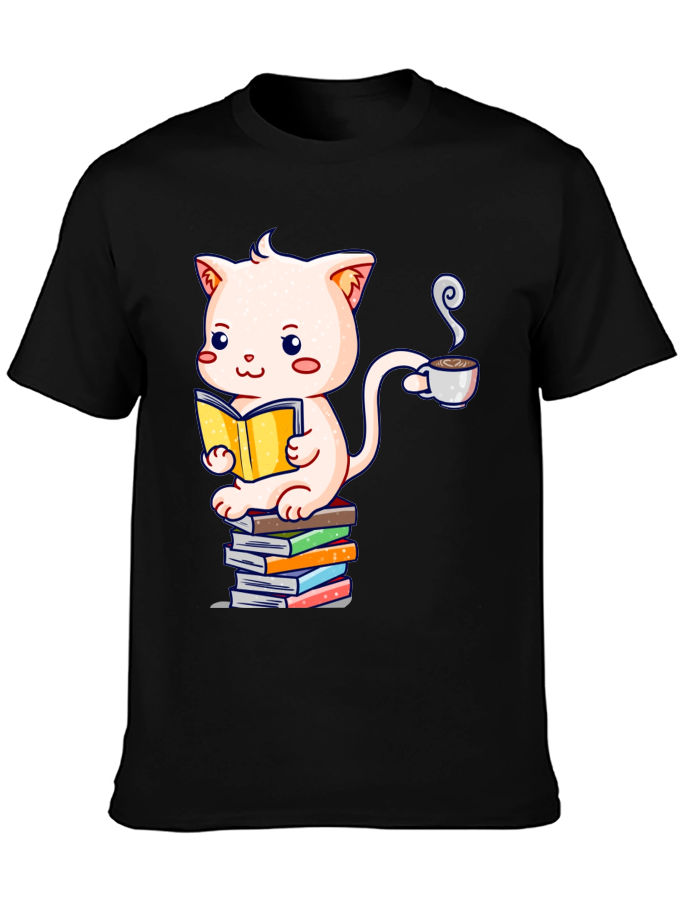 Cute Cat Reading Book Graphic T-Shirt