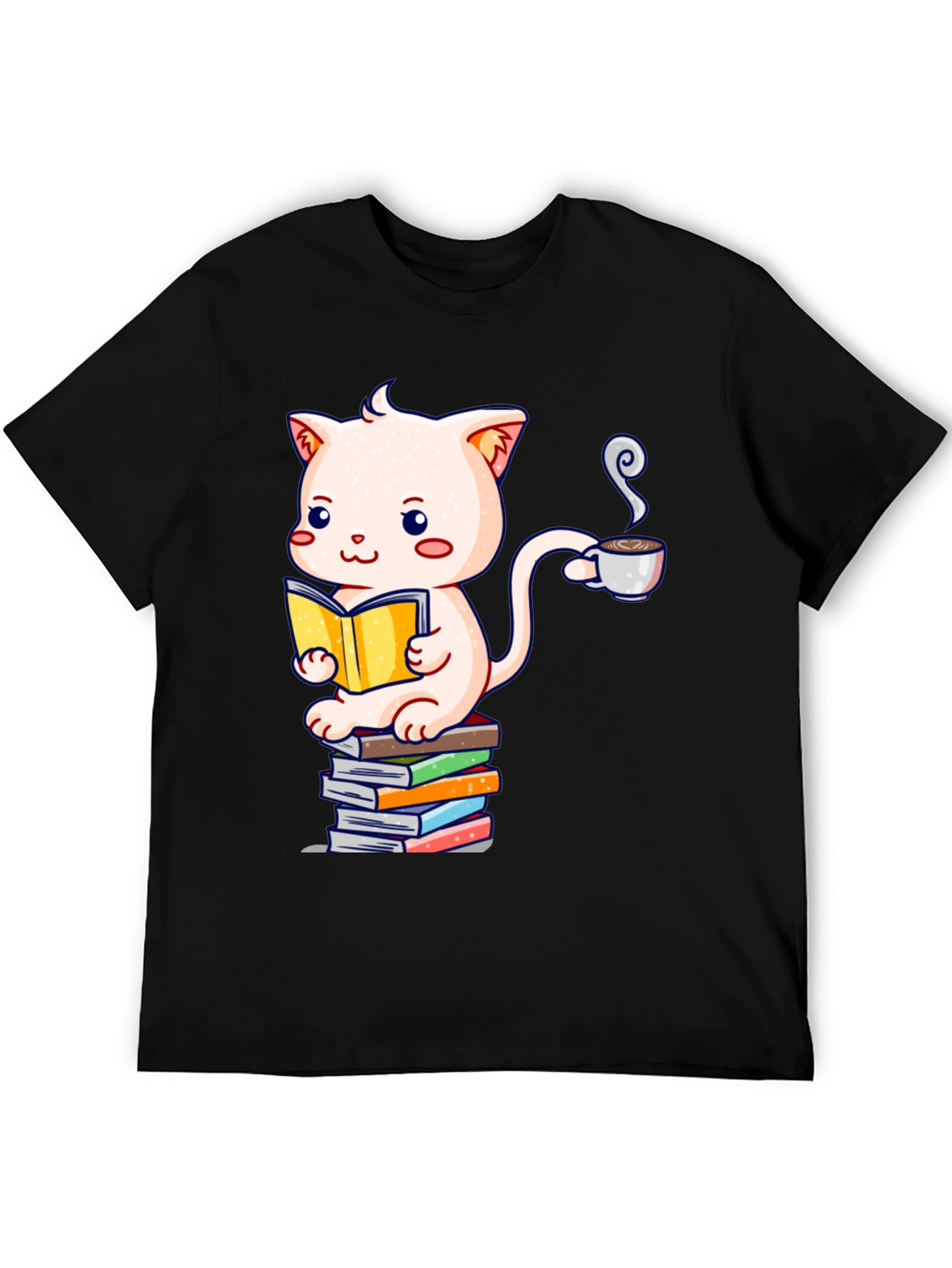 Cute Cat Reading Book Graphic T-Shirt