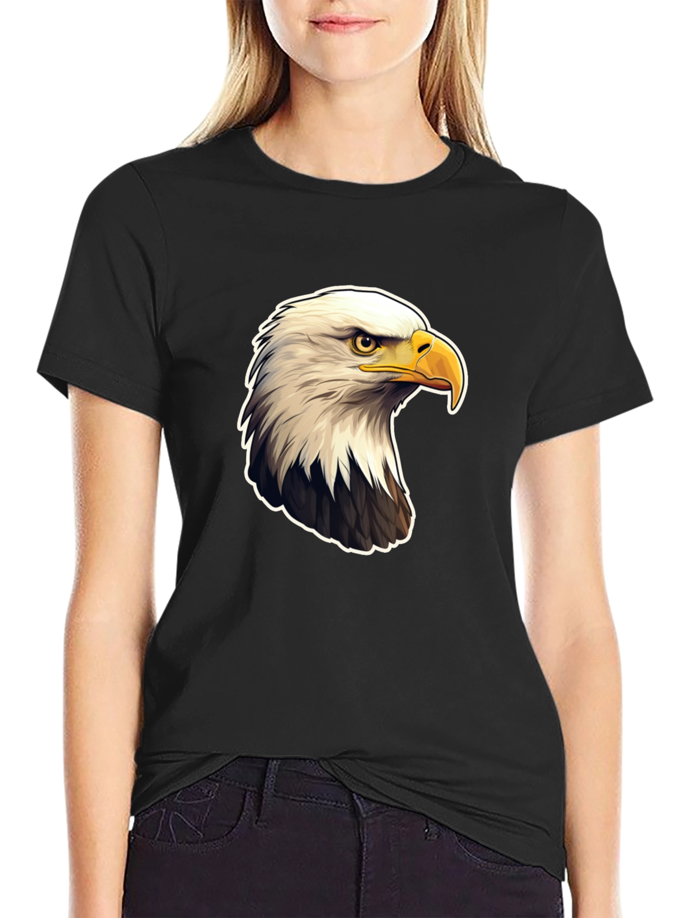 Bald Eagle Graphic Print Black T-Shirt