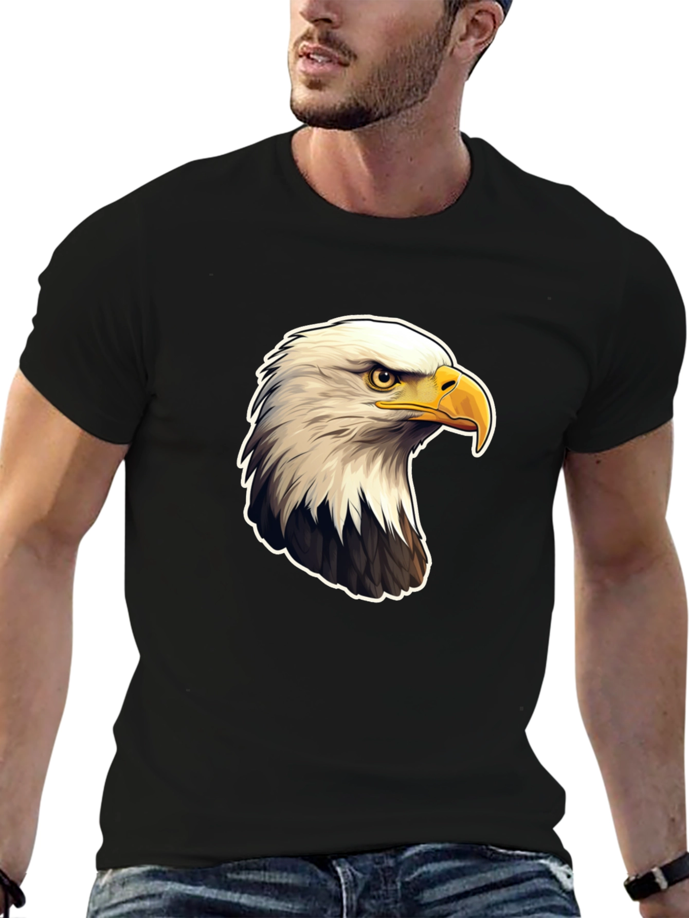 Bald Eagle Graphic Print Black T-Shirt