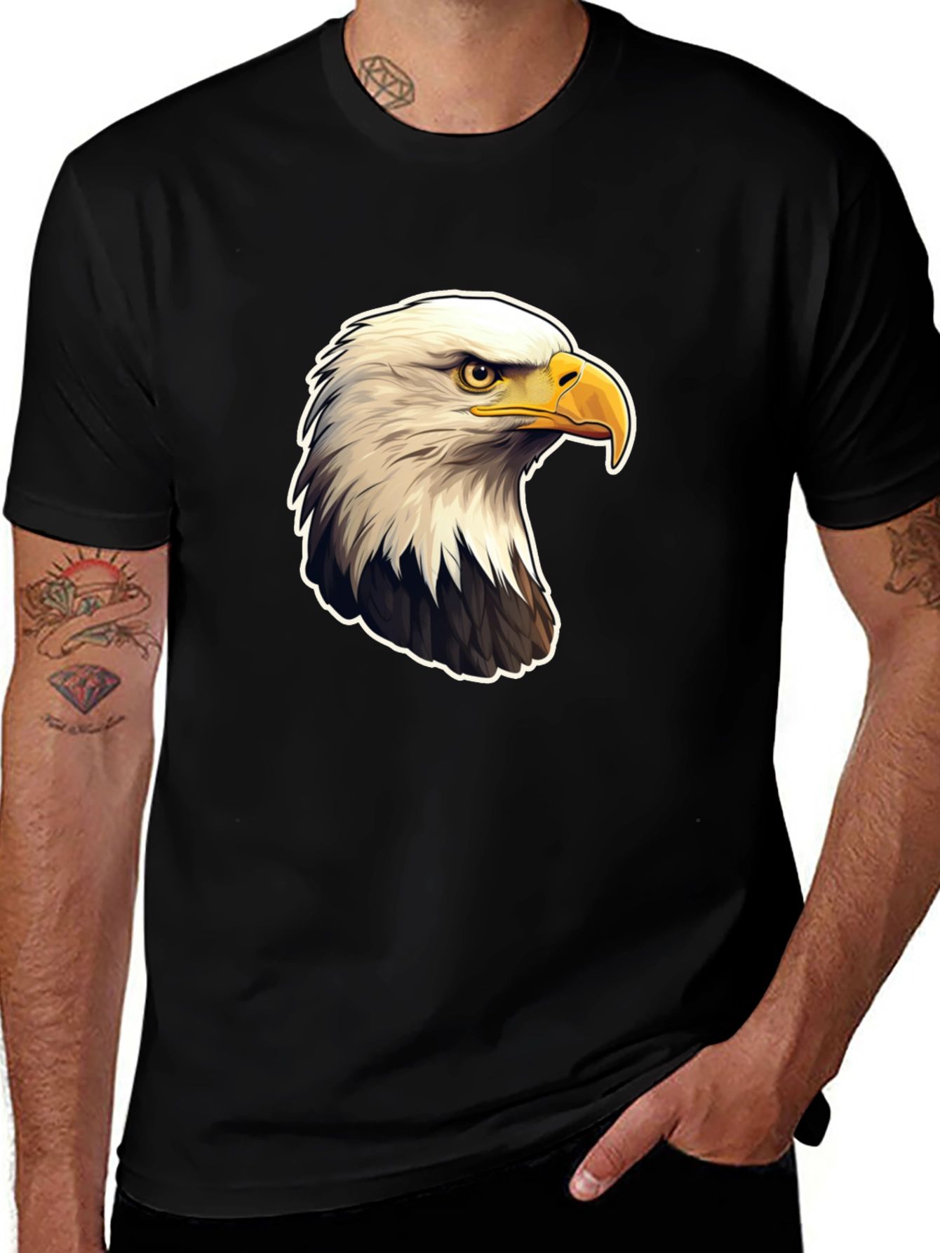 Bald Eagle Graphic Print Black T-Shirt