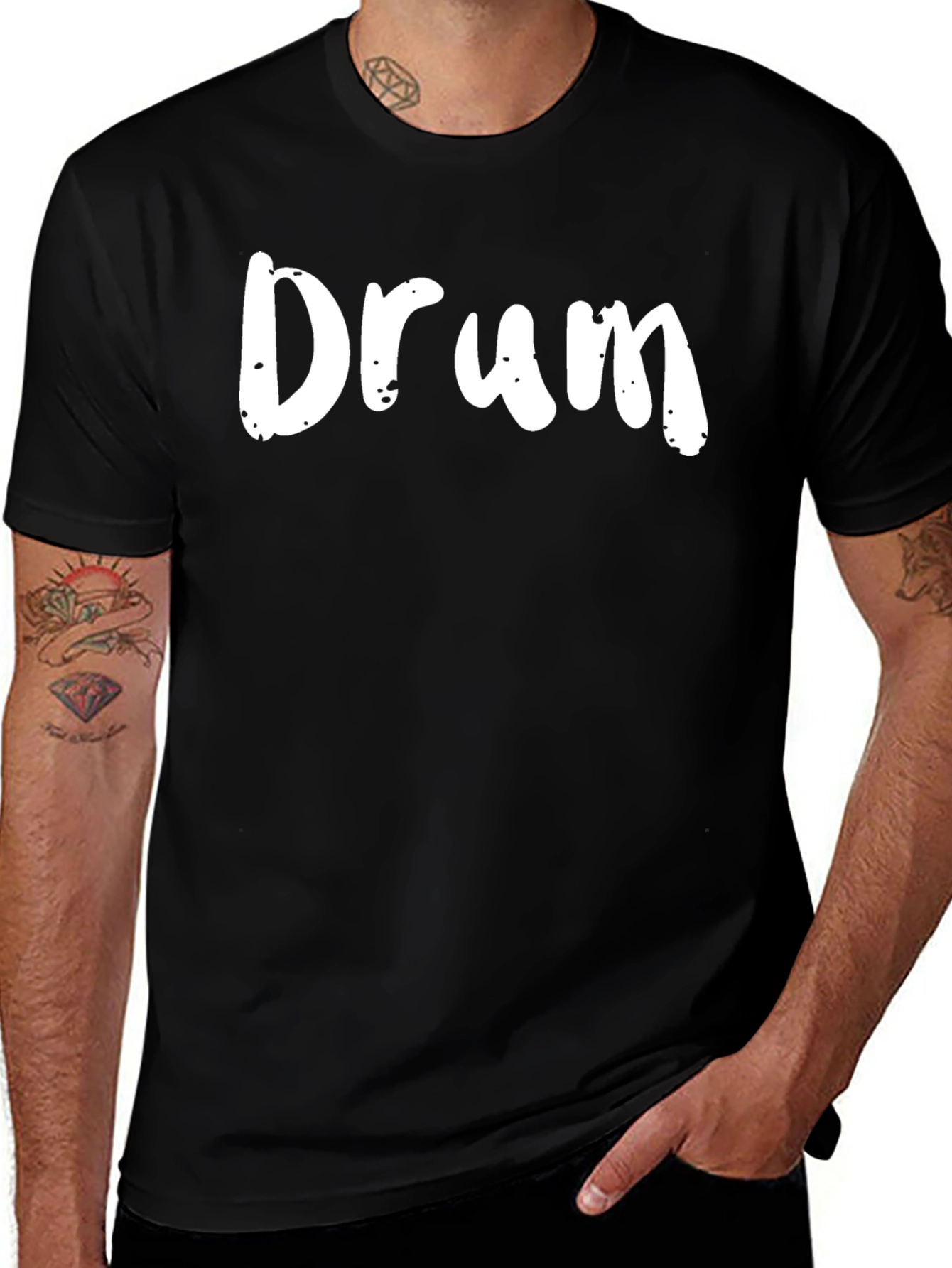 Drum T-Shirt - Black Crew Neck Tee