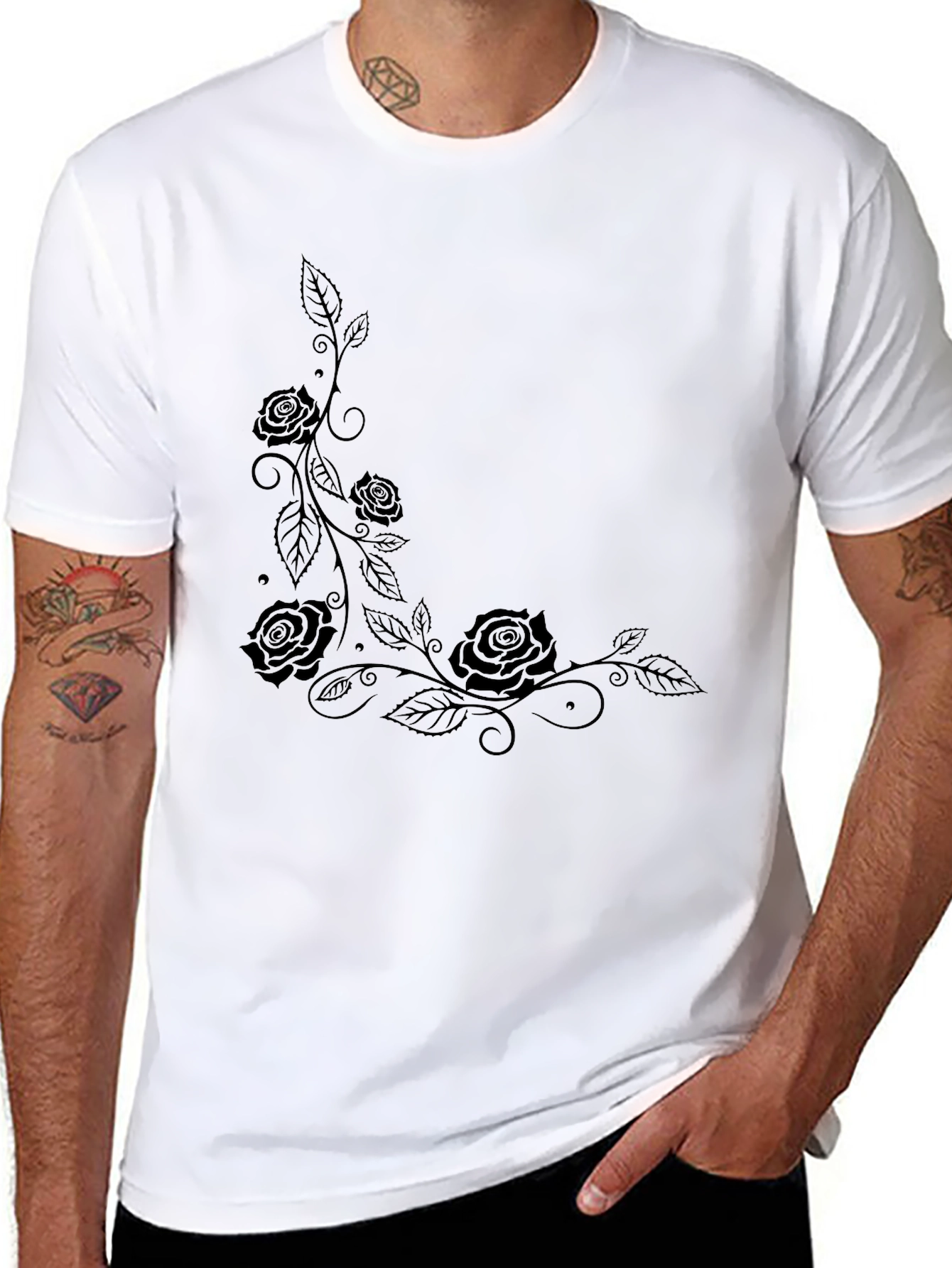 Black Rose Vine Graphic Tee - Casual Style