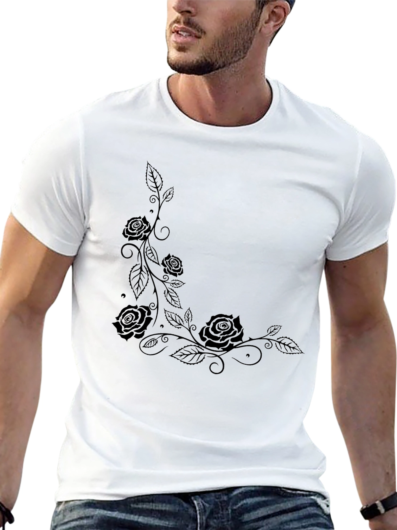 Black Rose Vine Graphic Tee - Casual Style