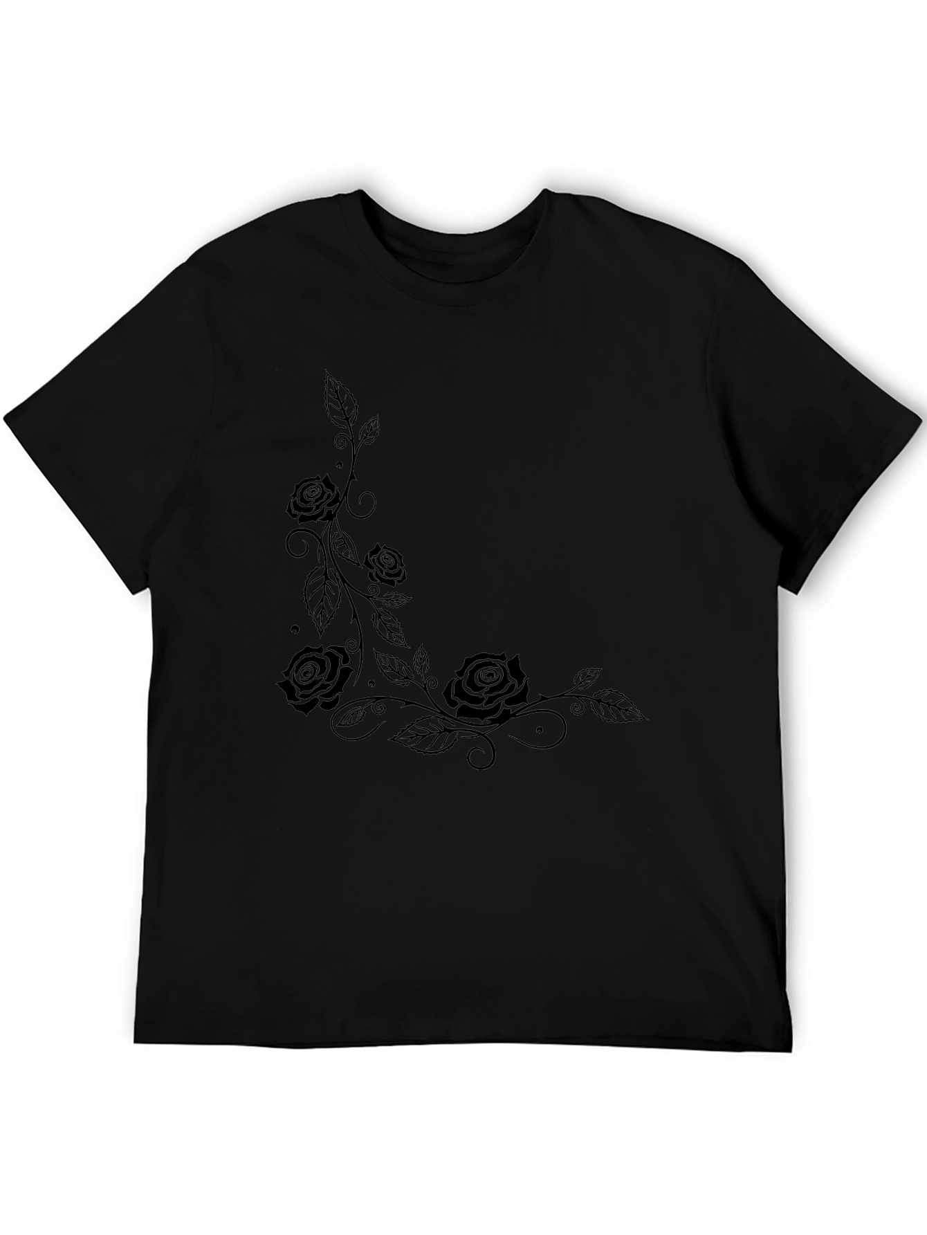 Black Rose Vine Graphic Tee - Casual Style