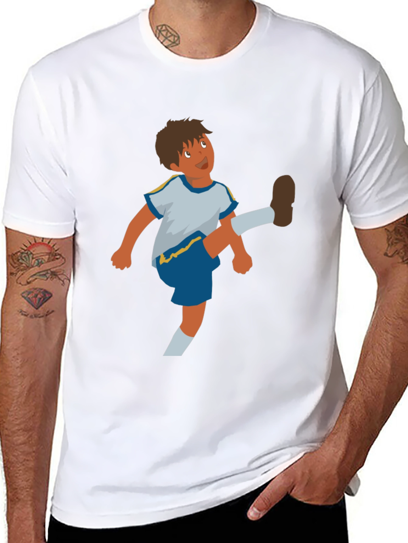 Cartoon Soccer Boy Graphic Tee - Casual Comfort