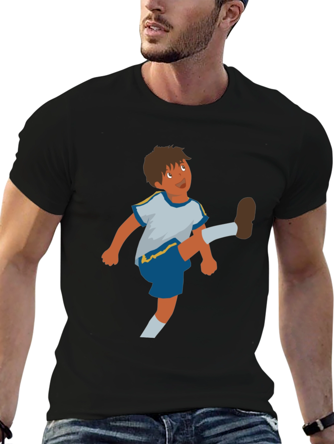 Cartoon Soccer Boy Graphic Tee - Casual Comfort