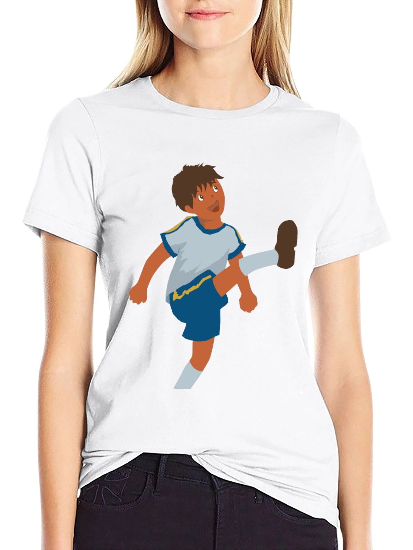 Cartoon Soccer Boy Graphic Tee - Casual Comfort