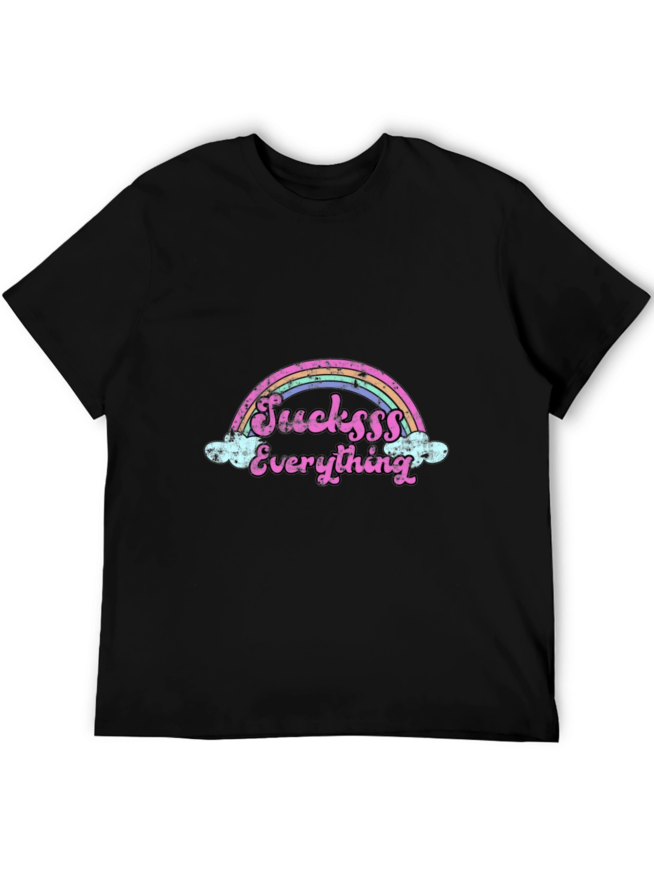 Sucksss Everything Rainbow Graphic Black T-Shirt