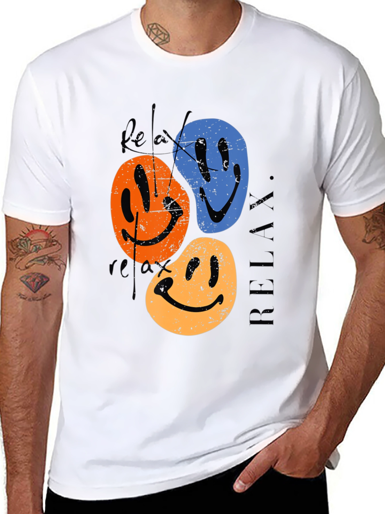 Relax Smiley Face Graphic Tee - Retro Style