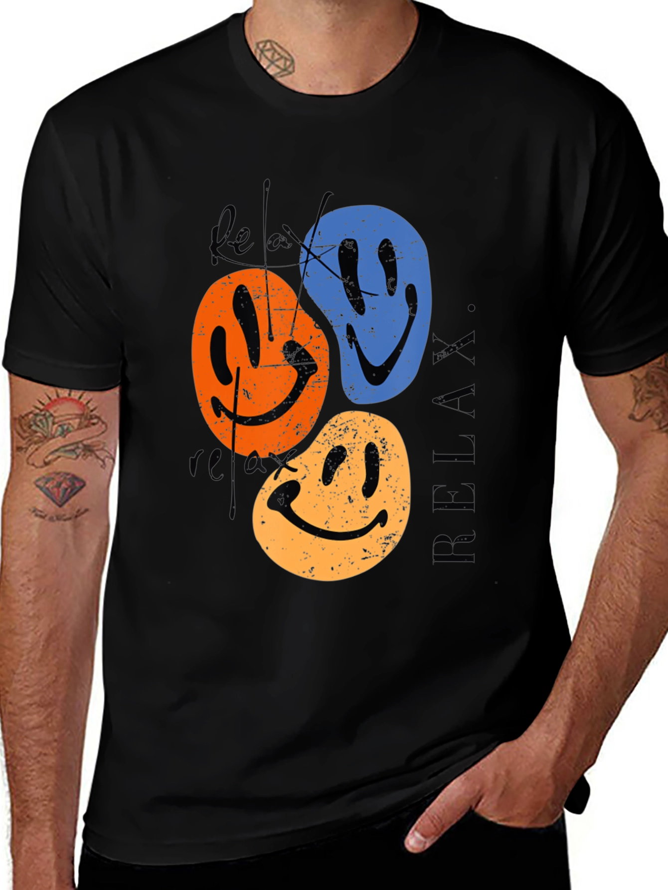 Relax Smiley Face Graphic Tee - Retro Style