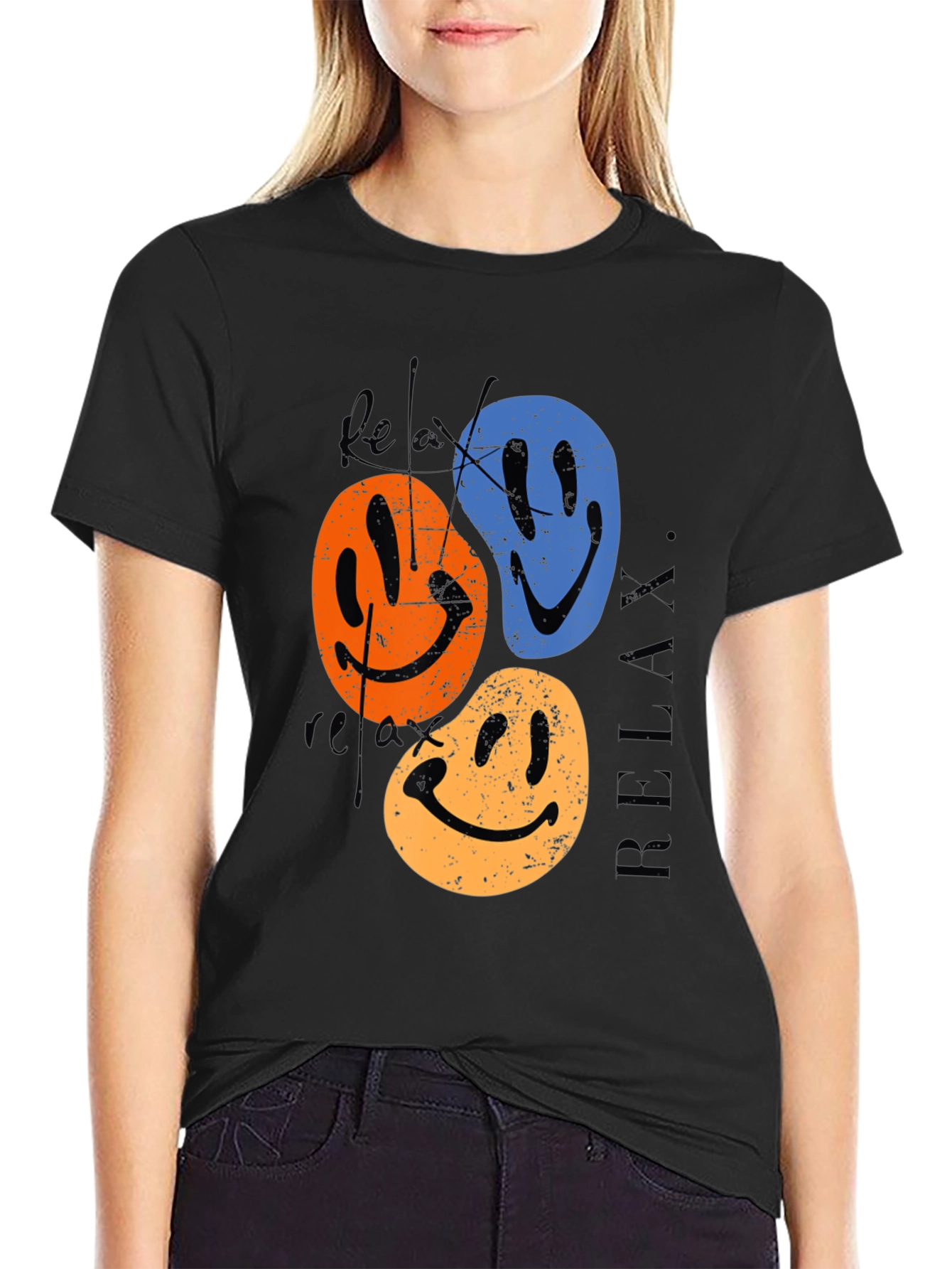 Relax Smiley Face Graphic Tee - Retro Style