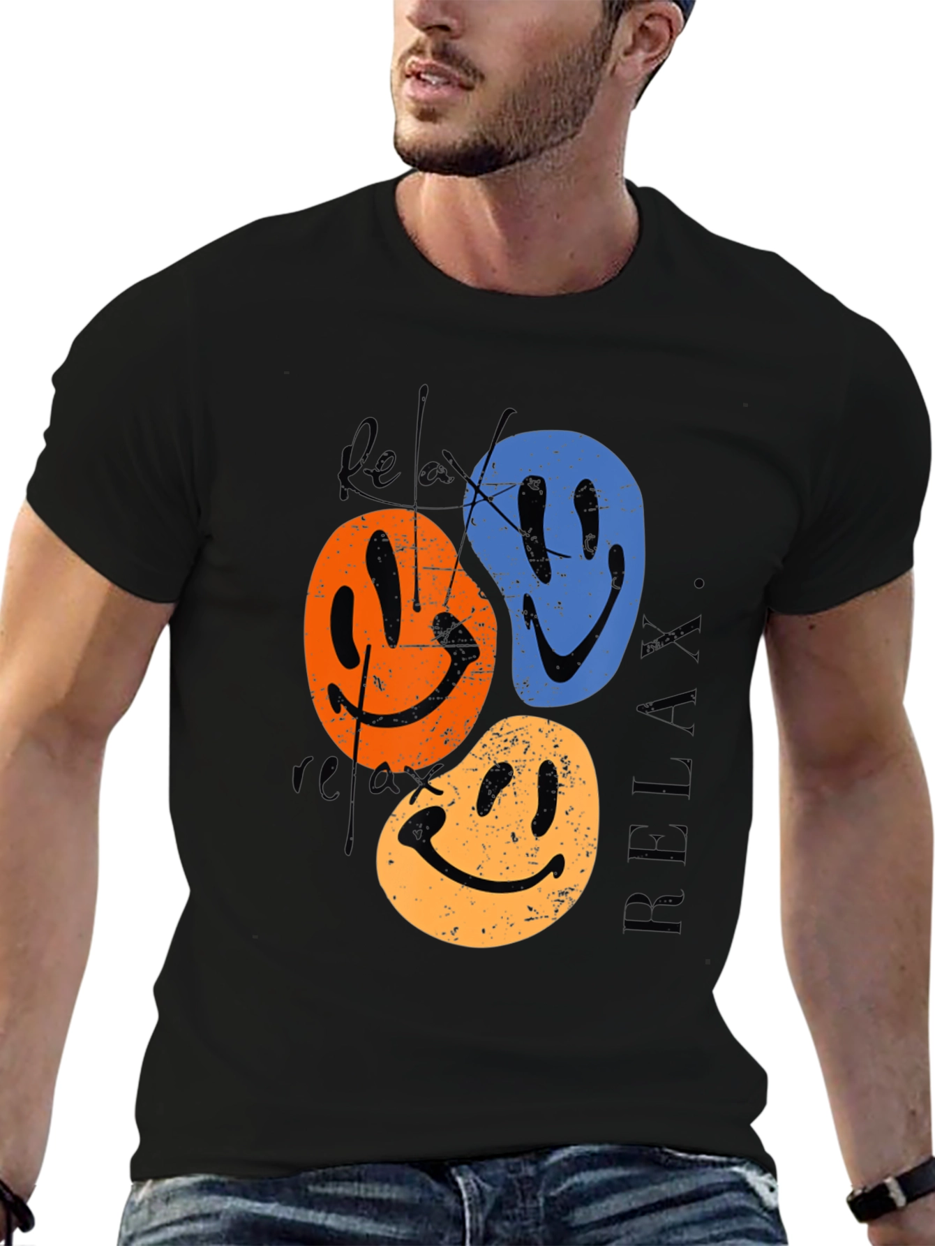 Relax Smiley Face Graphic Tee - Retro Style