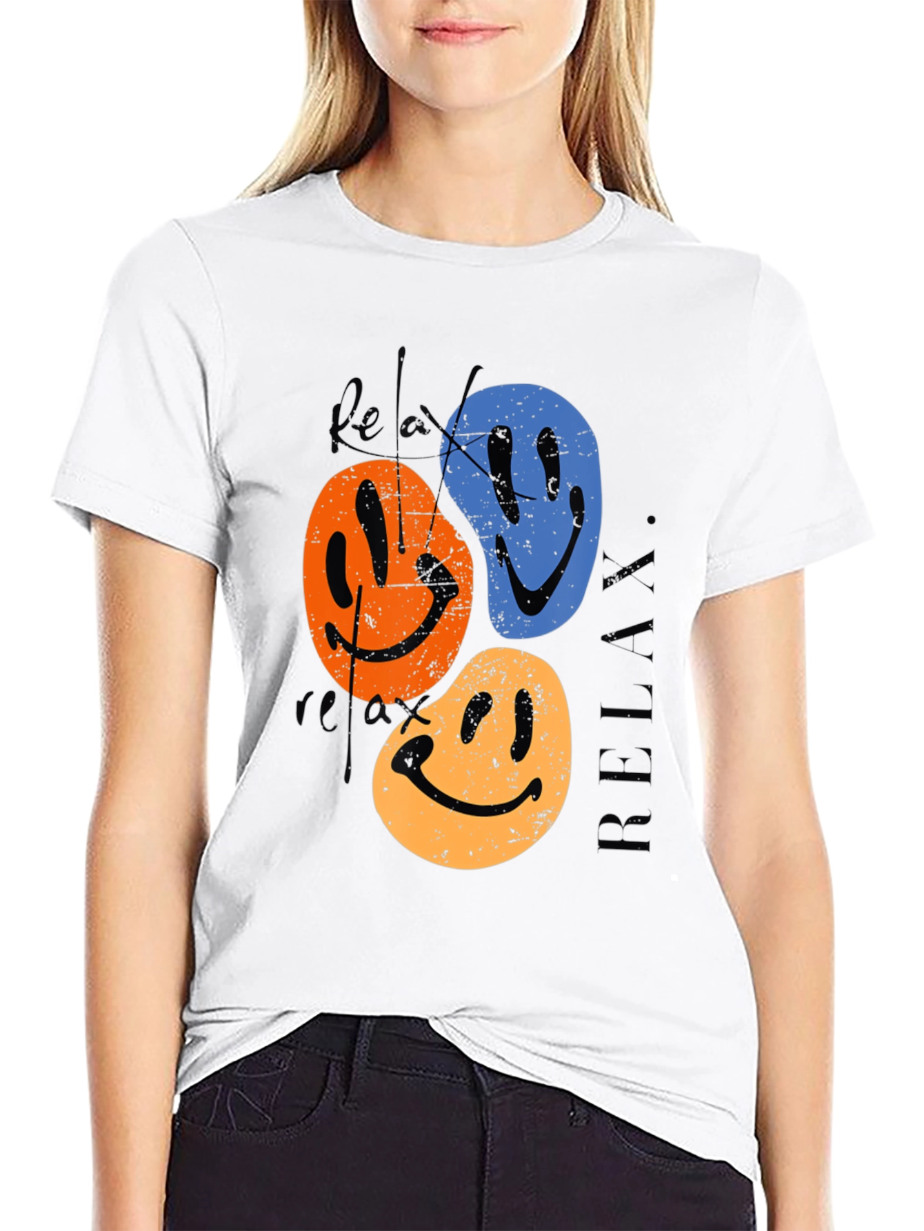 Relax Smiley Face Graphic Tee - Retro Style