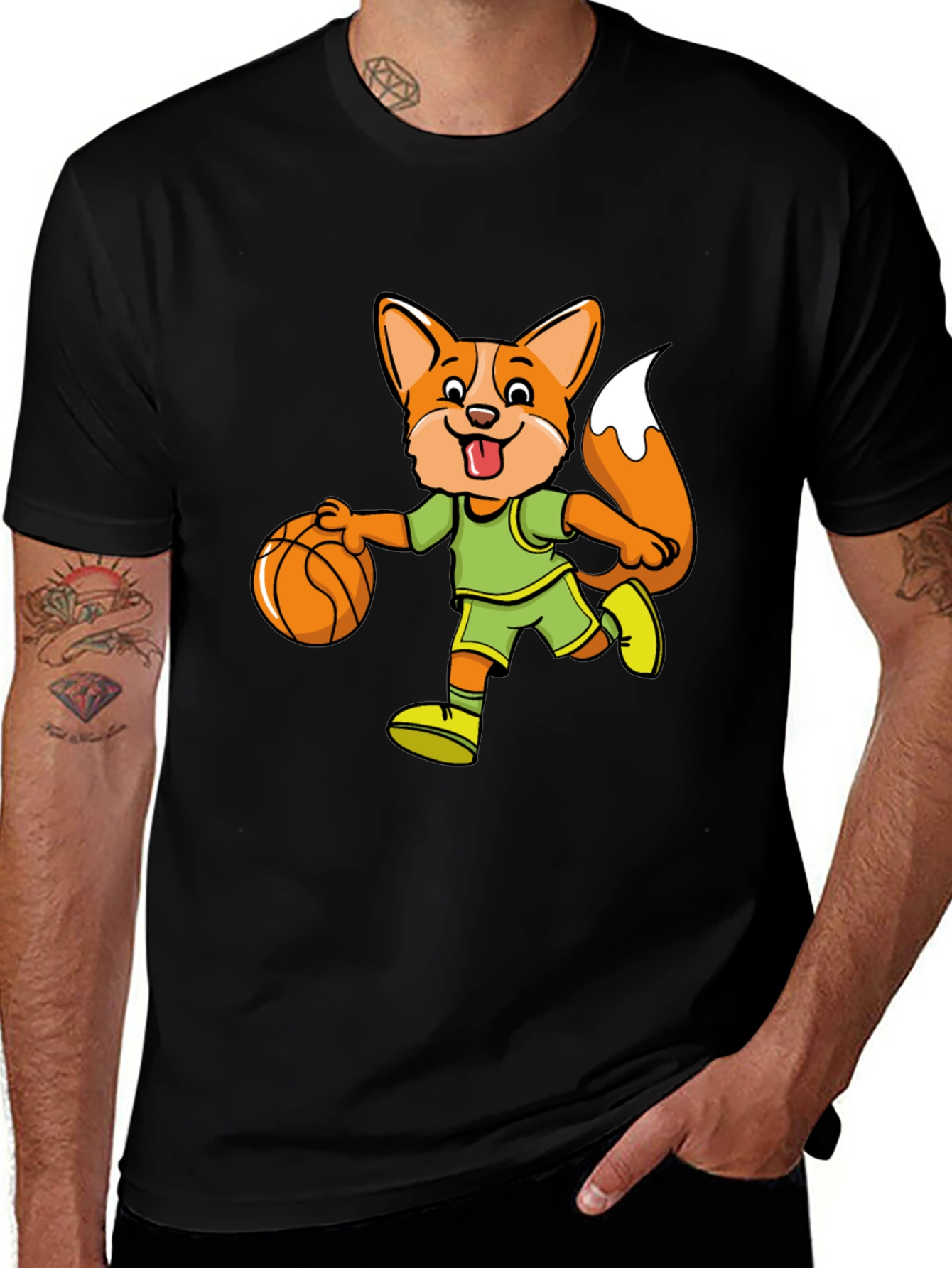 Cartoon Fox Basketball T-Shirt