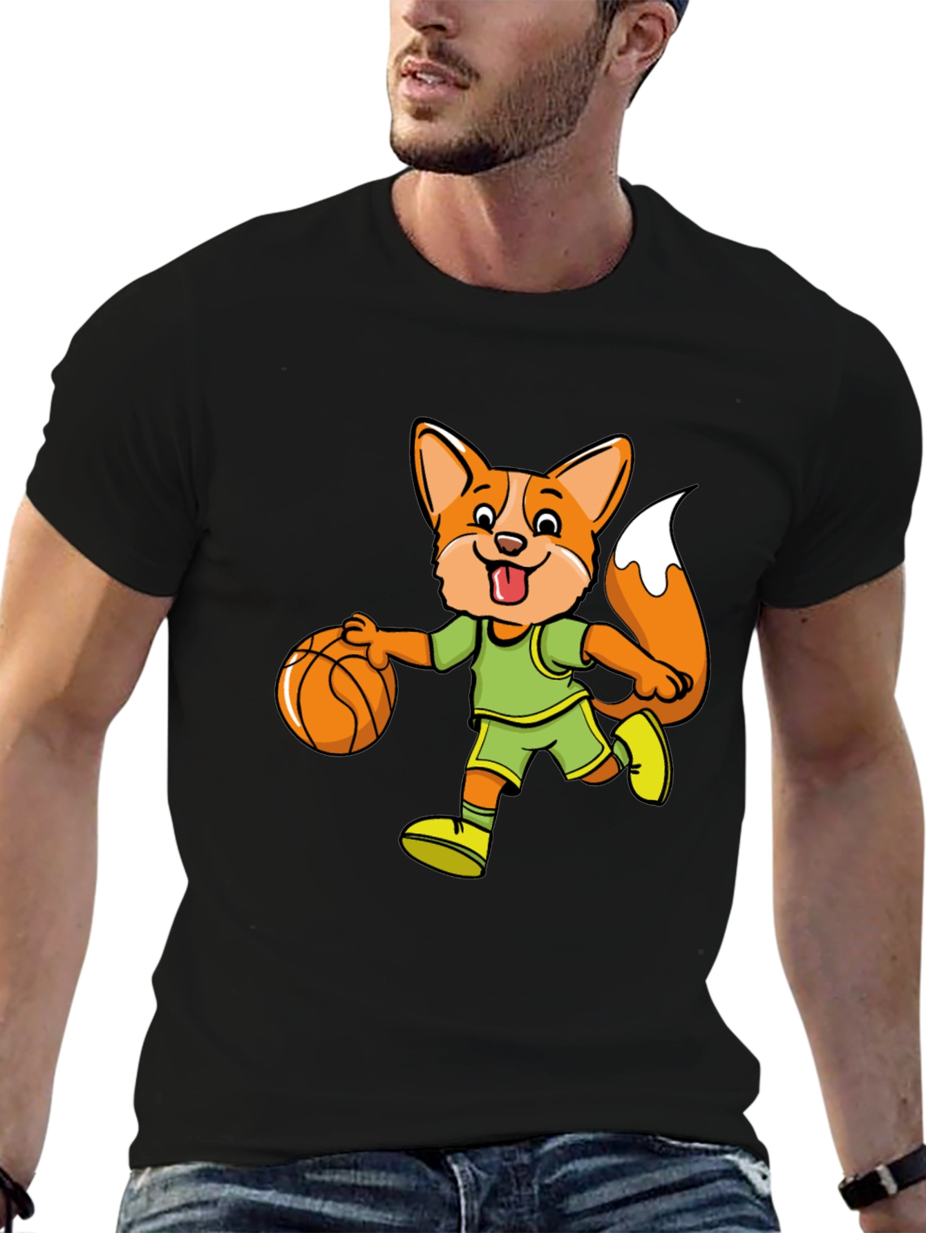 Cartoon Fox Basketball T-Shirt