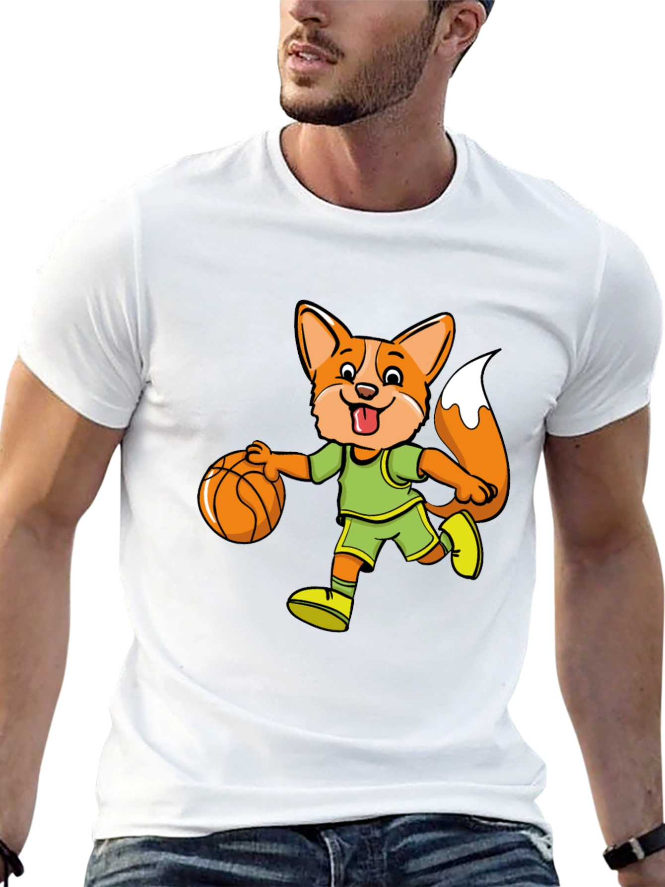 Cartoon Fox Basketball T-Shirt