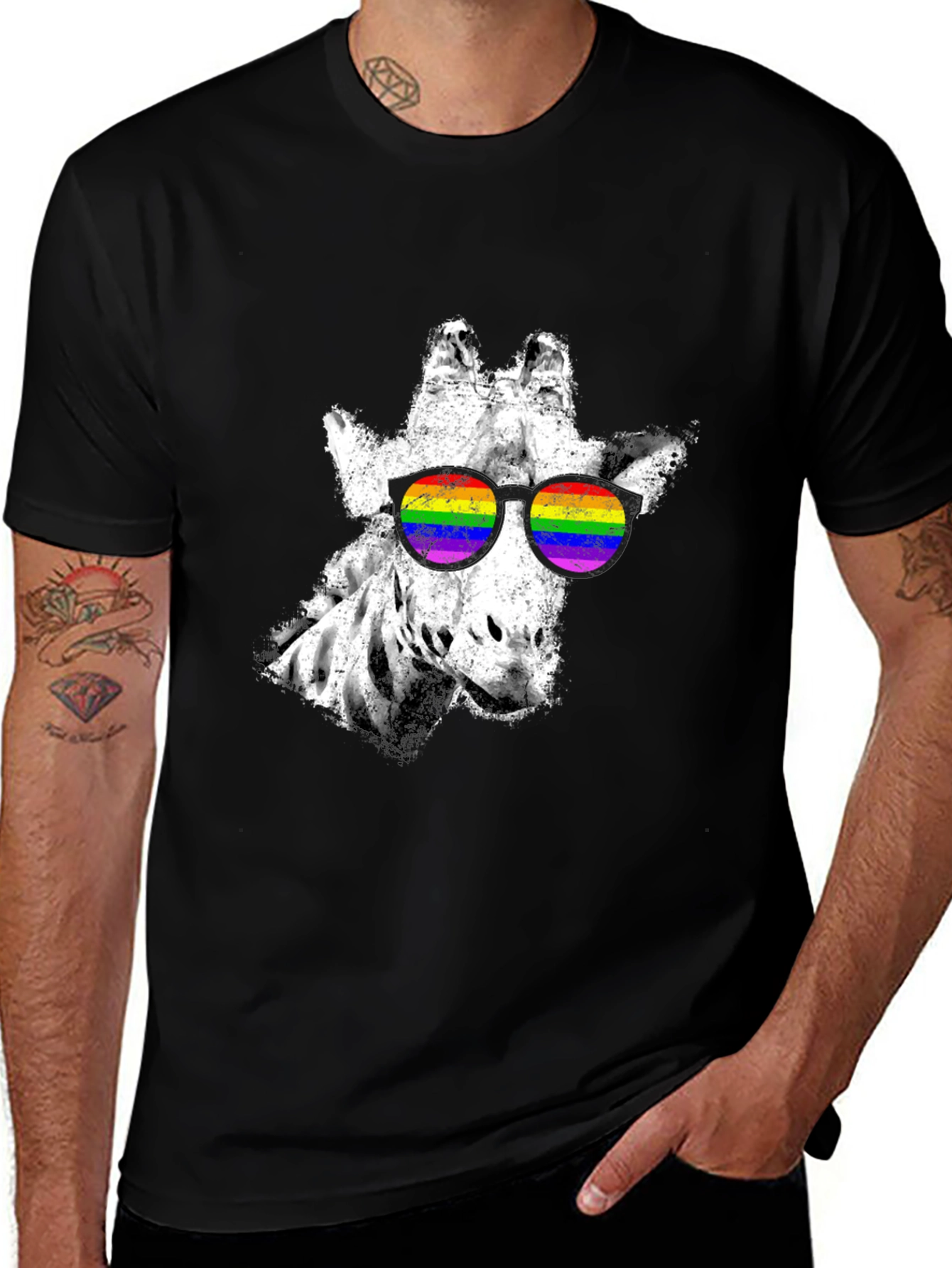 Cool Giraffe Rainbow Sunglasses Graphic Tee