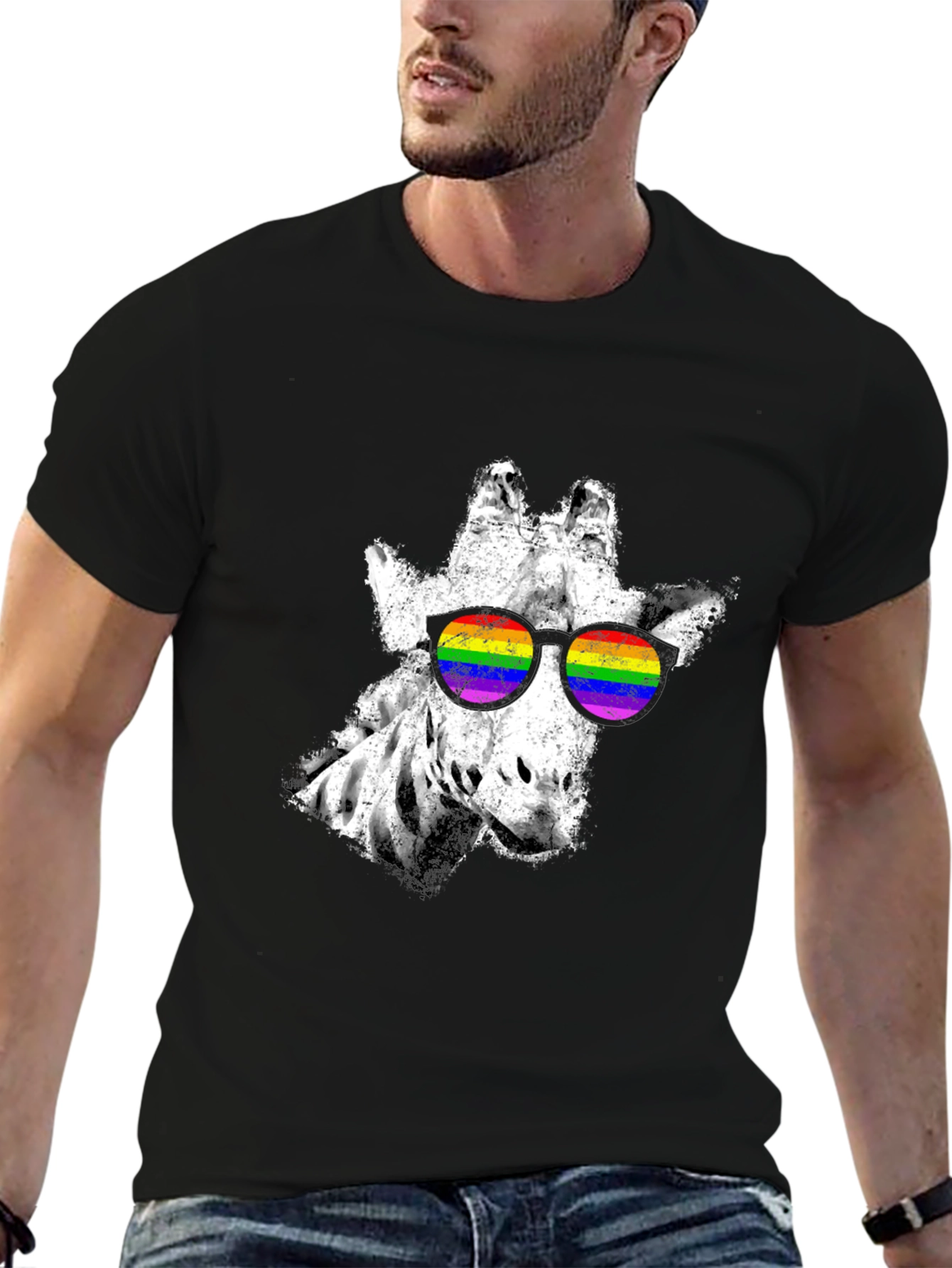 Cool Giraffe Rainbow Sunglasses Graphic Tee