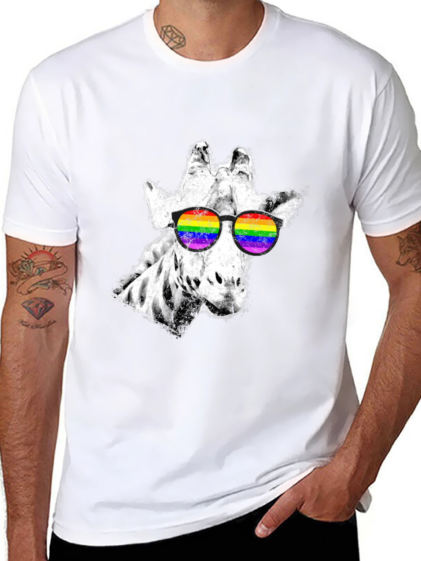 Cool Giraffe Rainbow Sunglasses Graphic Tee