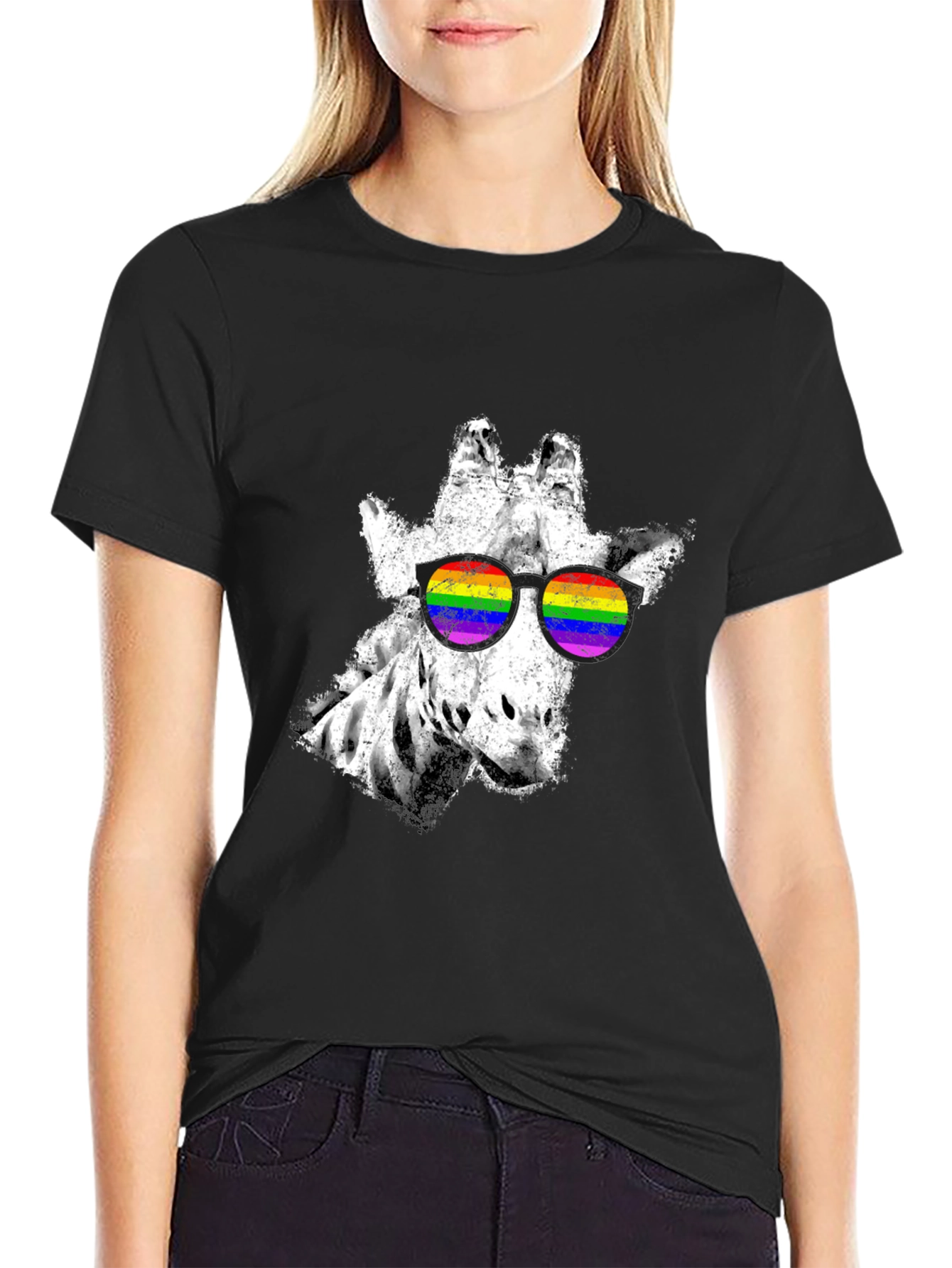Cool Giraffe Rainbow Sunglasses Graphic Tee