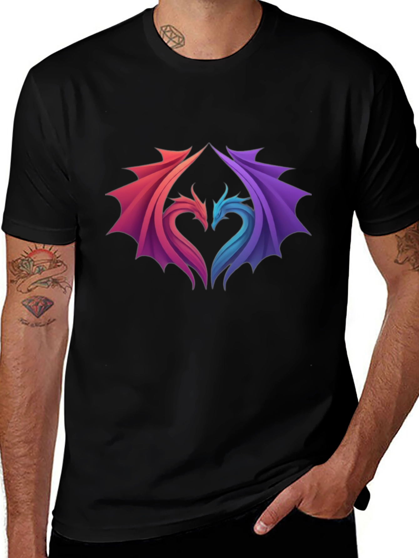 Dragon Heart Graphic Tee - Stylish Black T-Shirt