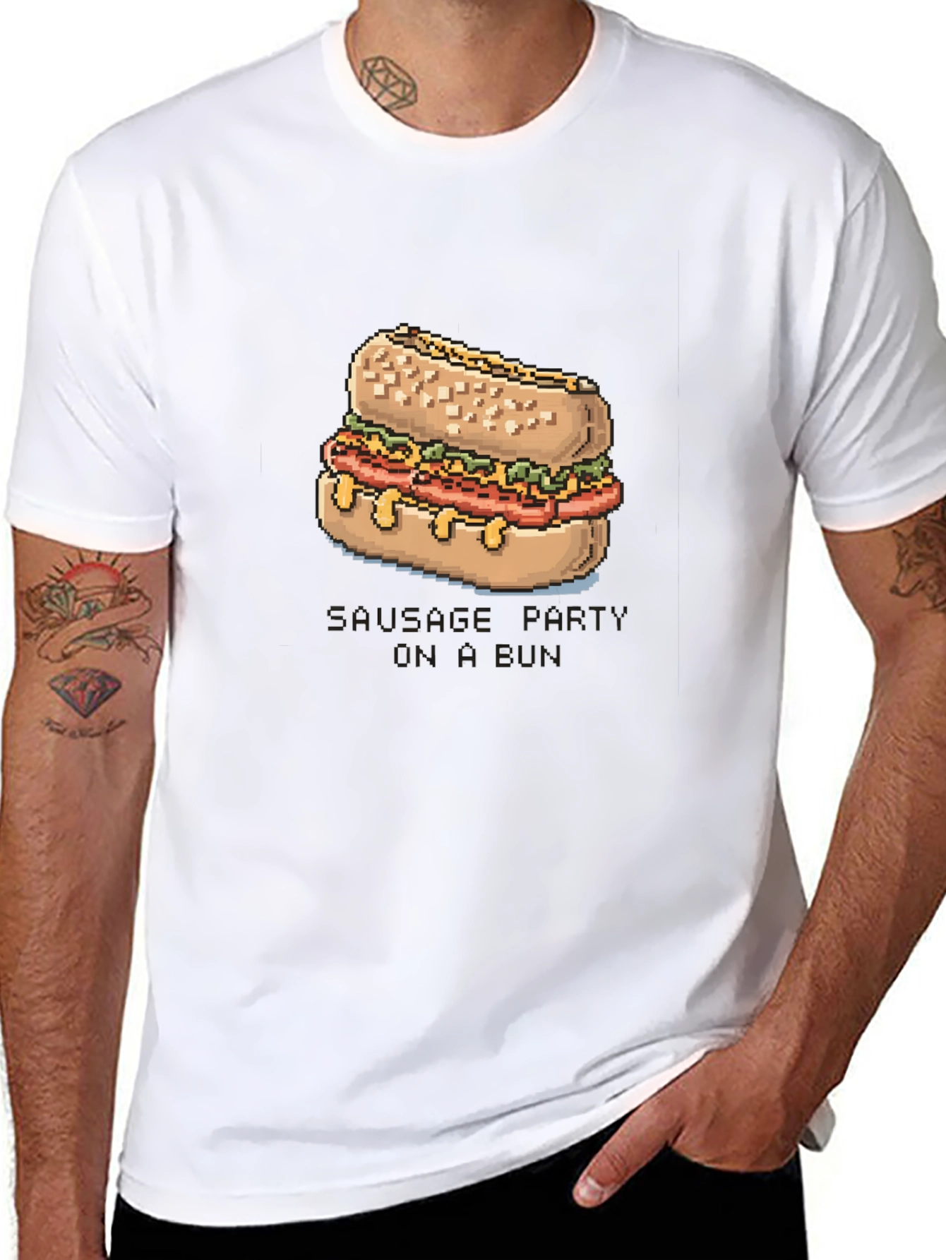 Pixelated Sausage Party T-Shirt - Black