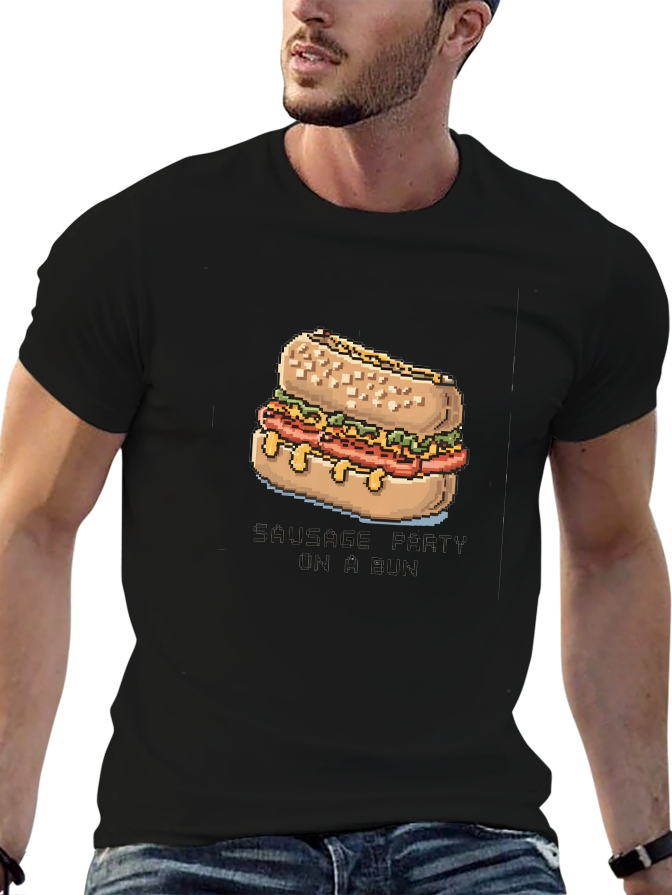 Pixelated Sausage Party T-Shirt - Black