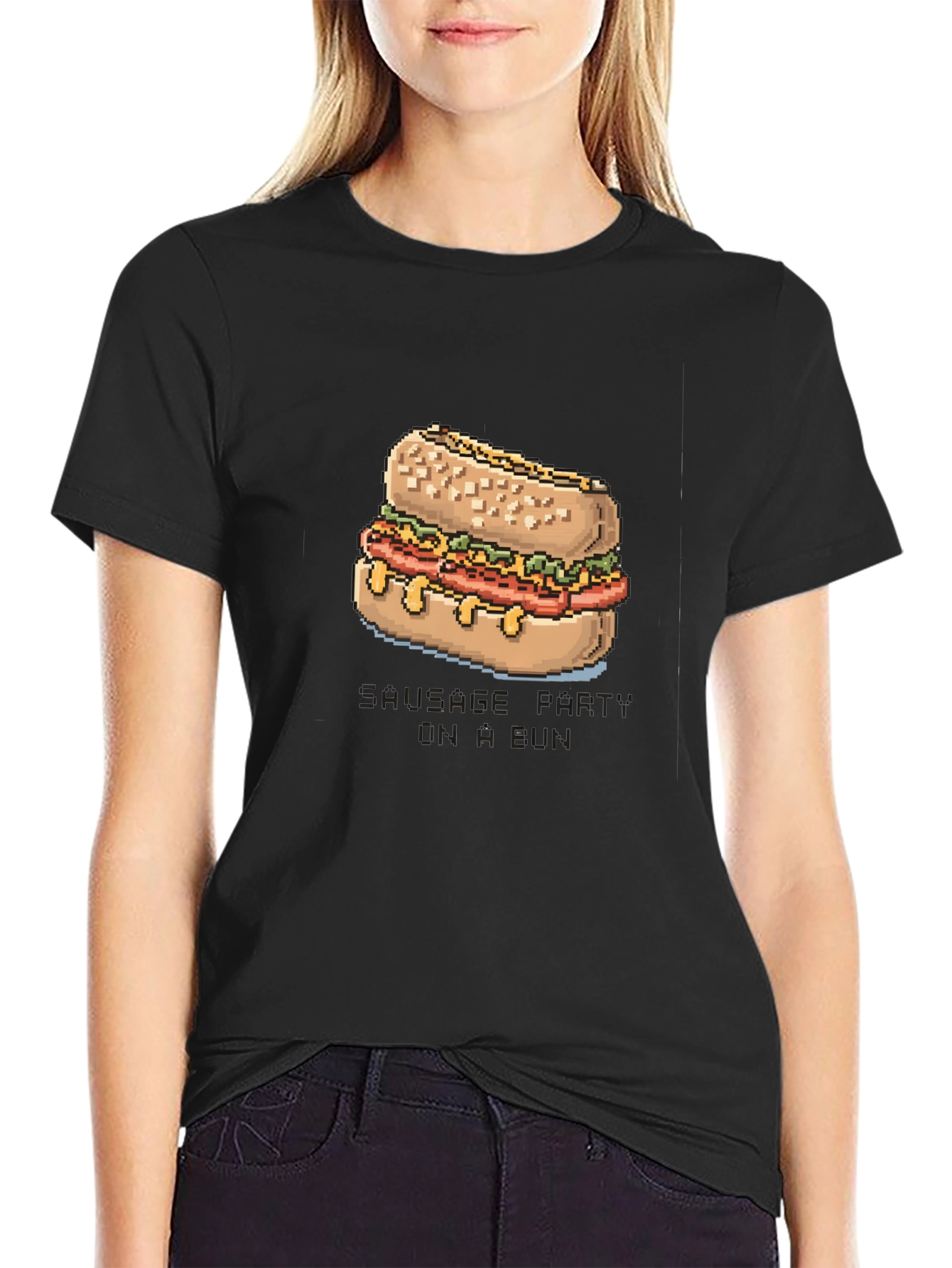 Pixelated Sausage Party T-Shirt - Black