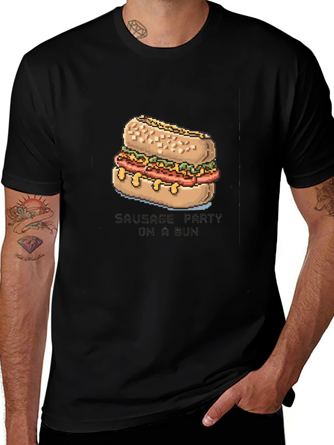 Pixelated Sausage Party T-Shirt - Black