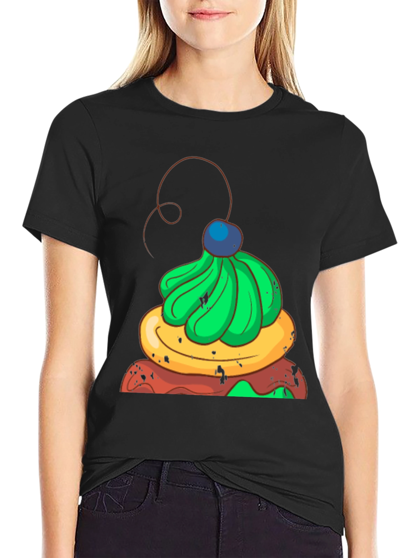 Fun Cupcake Graphic Tee - Casual Black T-Shirt