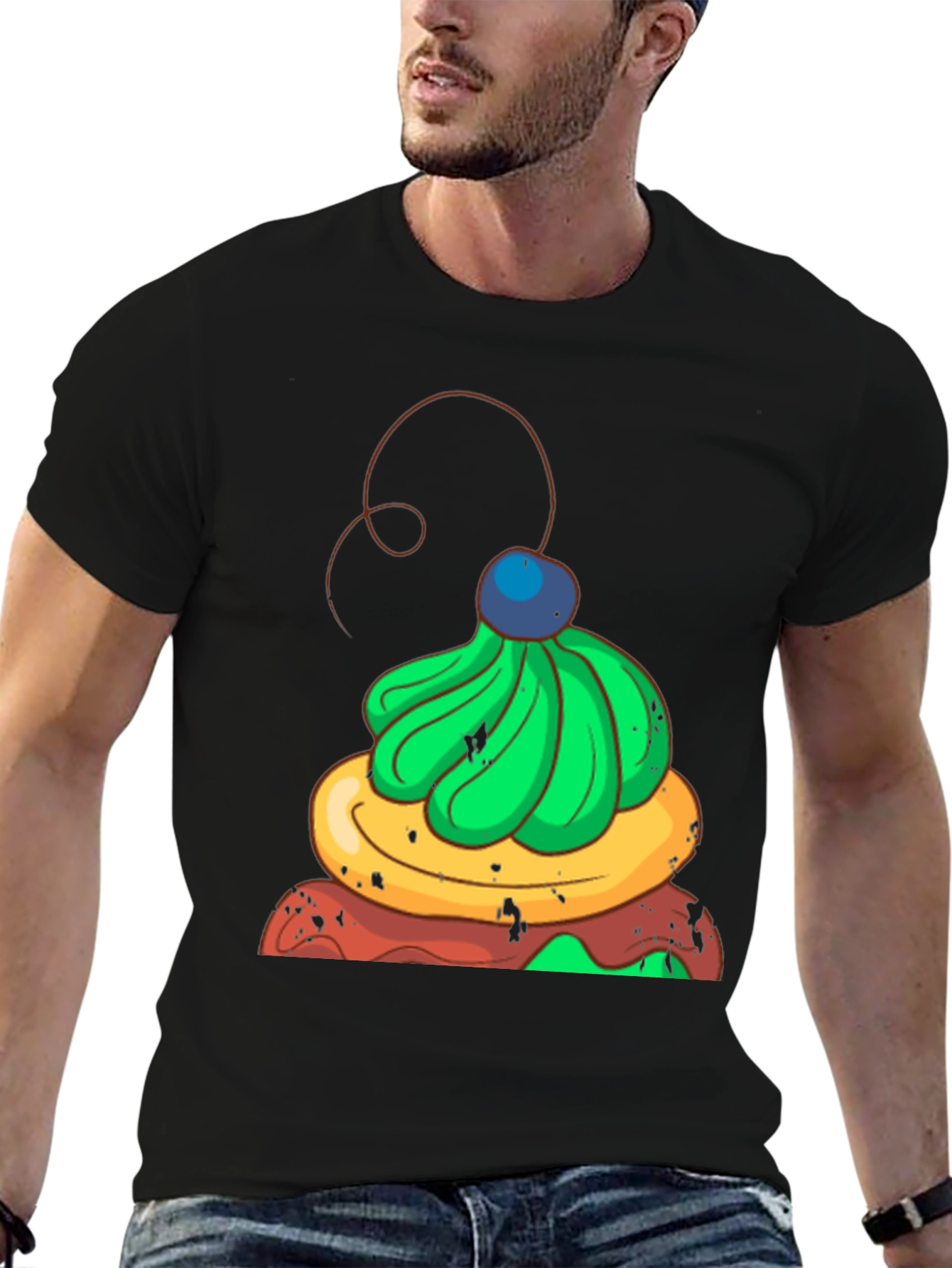 Fun Cupcake Graphic Tee - Casual Black T-Shirt