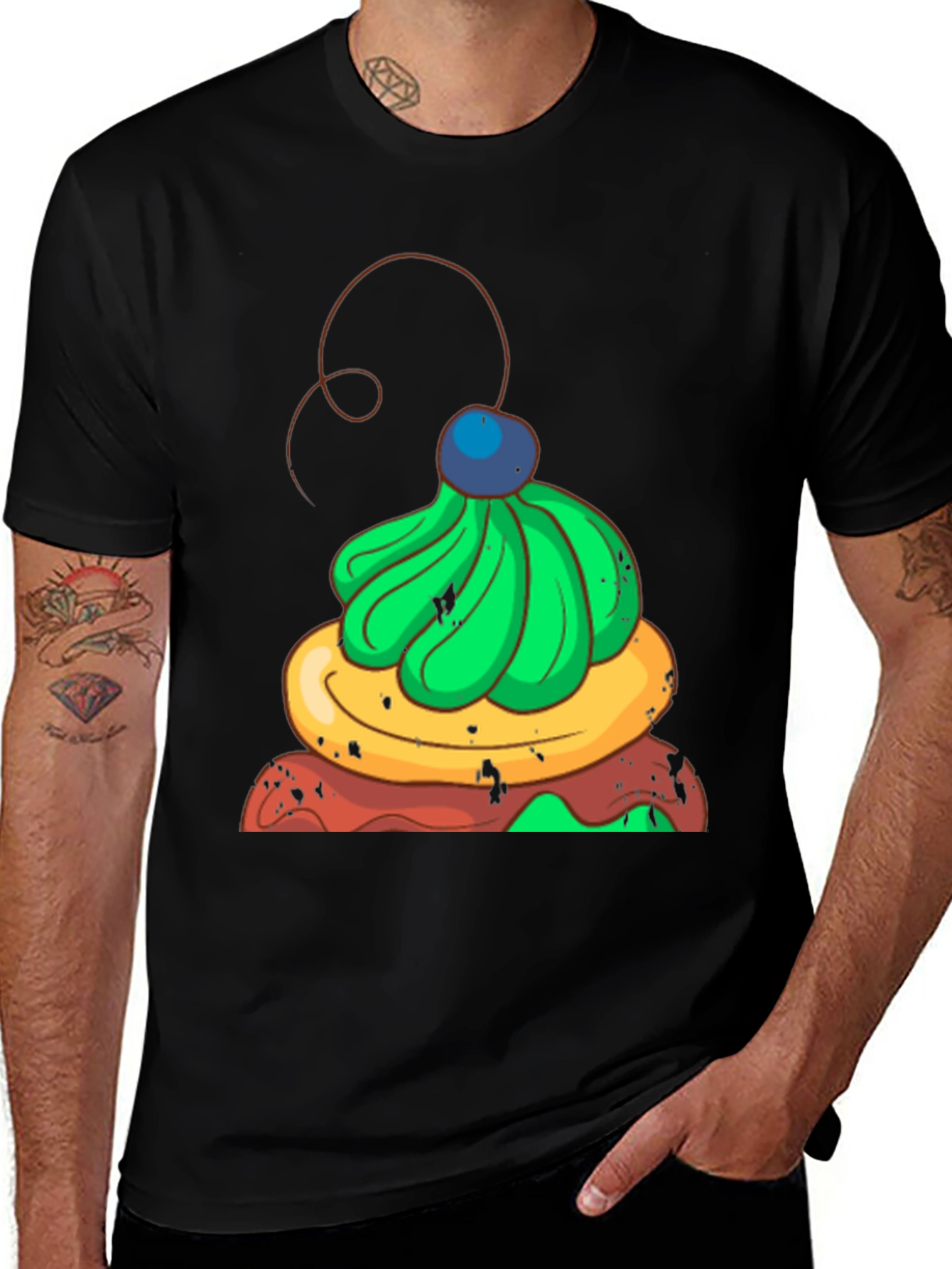 Fun Cupcake Graphic Tee - Casual Black T-Shirt